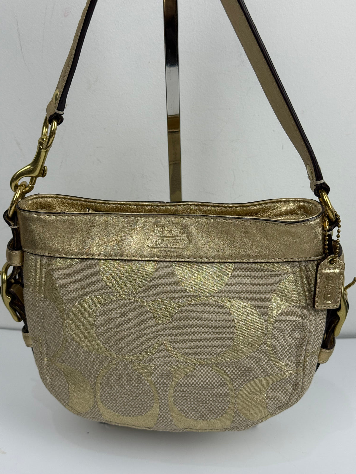 Vintage Coach Mini Zoe Bag Gold Signature Shoulder Bag 00s Y2K