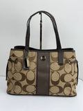 Vintage Coach Signature Stripe Carryall Tote Bag Beige Brown Coach Canvas HandBag 00s Y2K