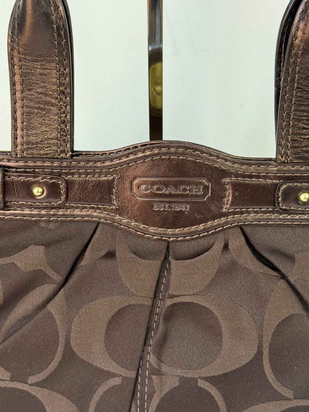 Vintage Coach Satin Pleeted TurnLock  Satchel Bag Brown Signature Coach Handbag 00s Y2K
