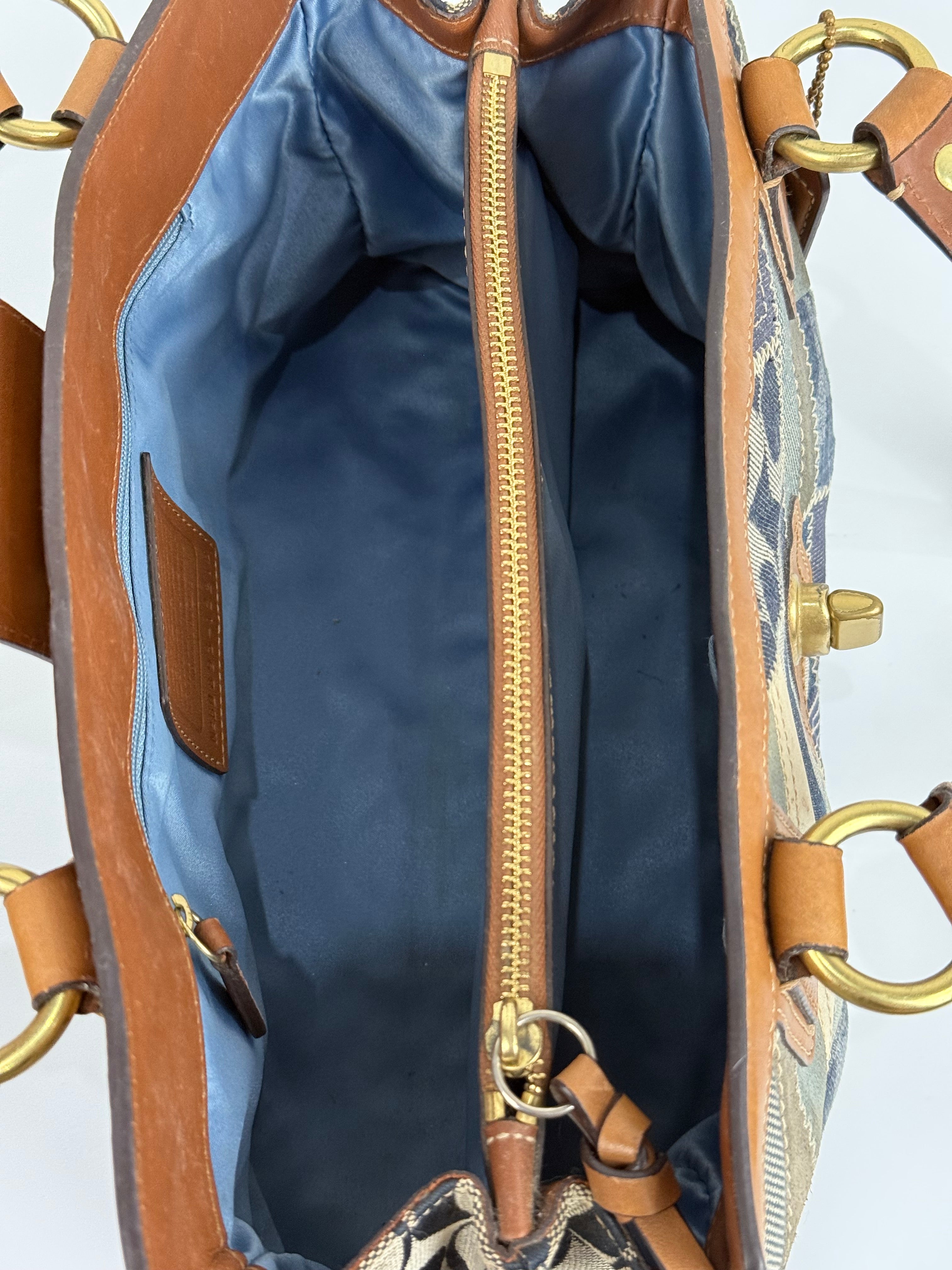 Vintage Coach Blue Denim Patchwork TurnLock HandBag Coach Y2K Leather Bag