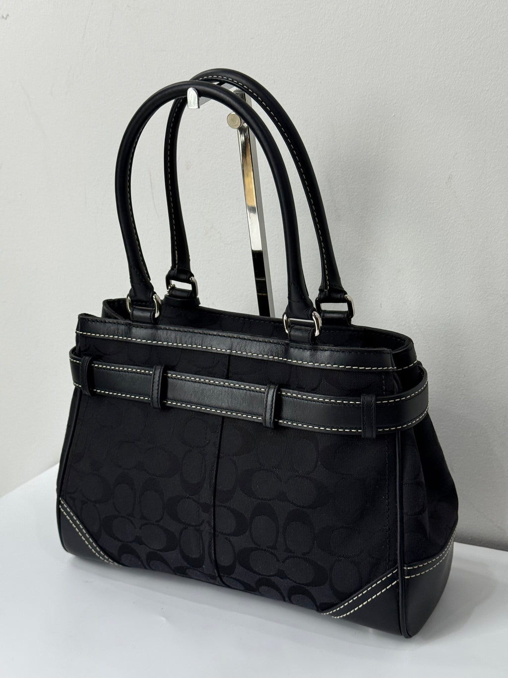 Vintage Coach Hampton Signature Tote Bag Black Coach Canvas HandBag 00s Y2K