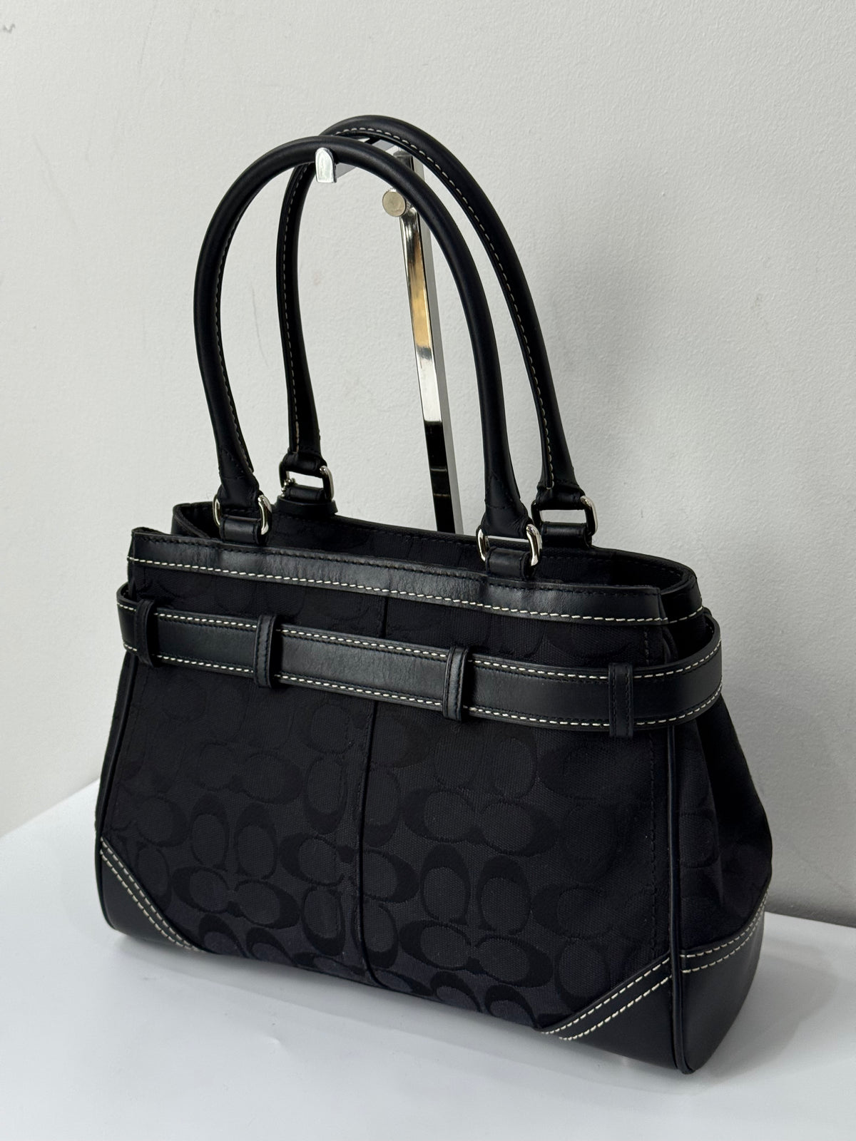Vintage Coach Hampton Signature Tote Bag Black Coach Canvas HandBag 00s Y2K