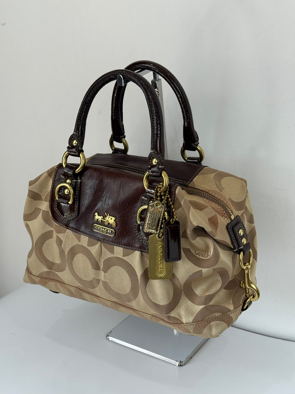 Vintage Beige Coach Optic Signature Madison Sabrina Satchel Bag 00s Coach Y2K Handbag