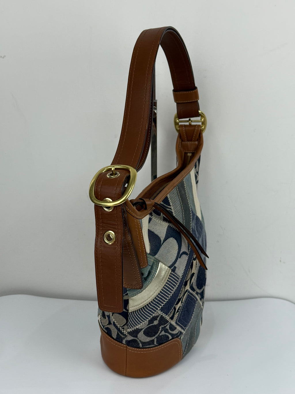 Vintage Coach Blue Denim Patchwork Shoulder Bag Coach Y2K Leather Crossbody Bag