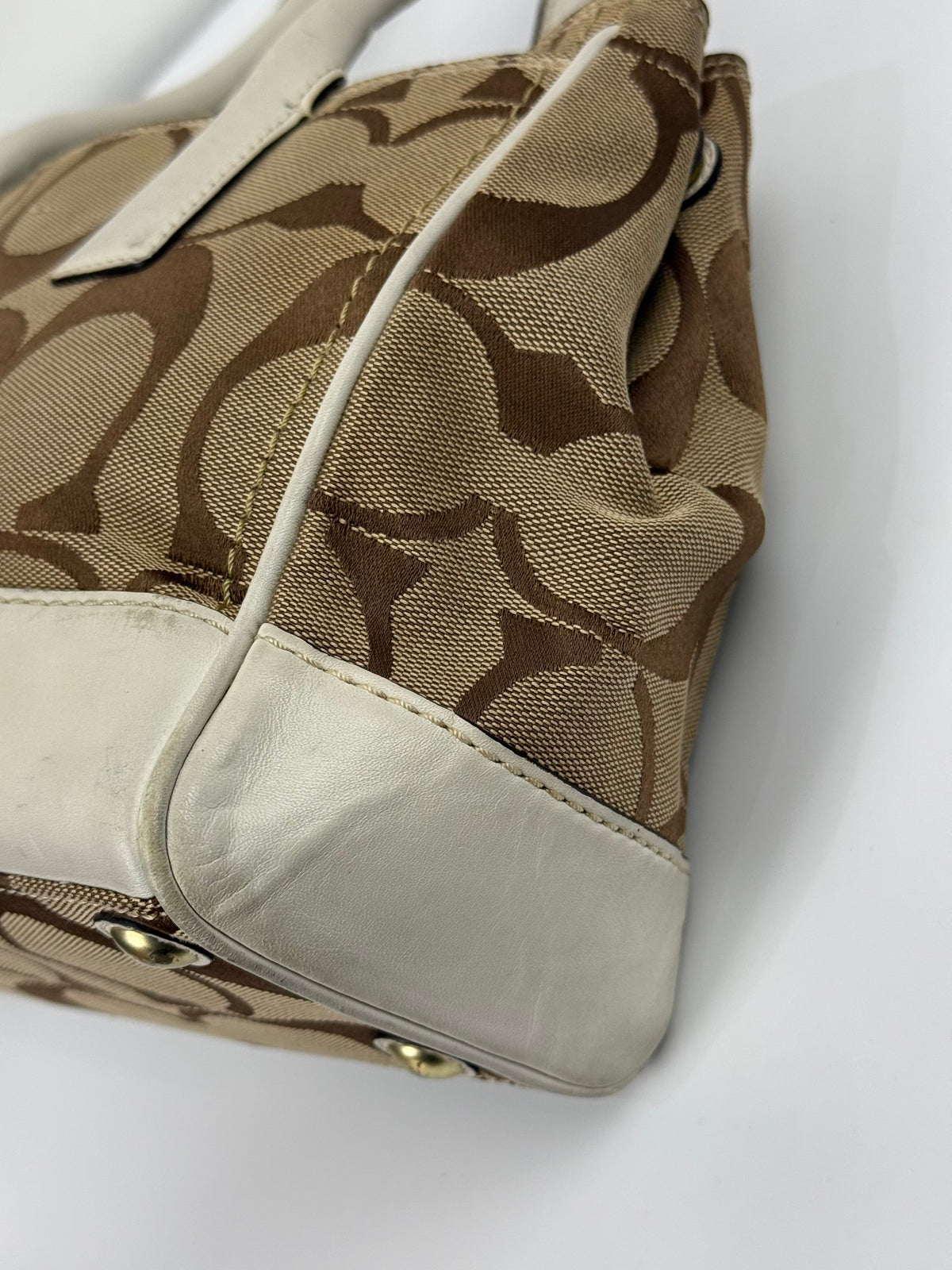 Vintage Coach Hampton Brown/White Tote Bag Coach Signature Y2K HandBag with Scarf