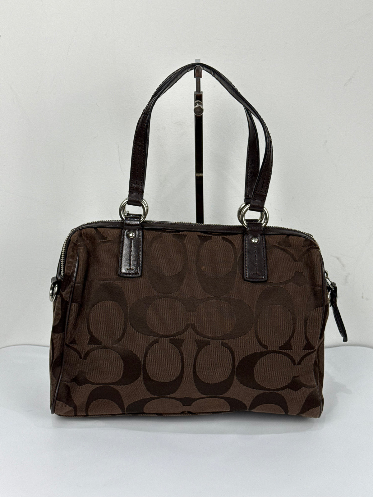Vintage Coach Signature Stripe Pocket Satchel Bag Dark Brown Tote Bag Y2K