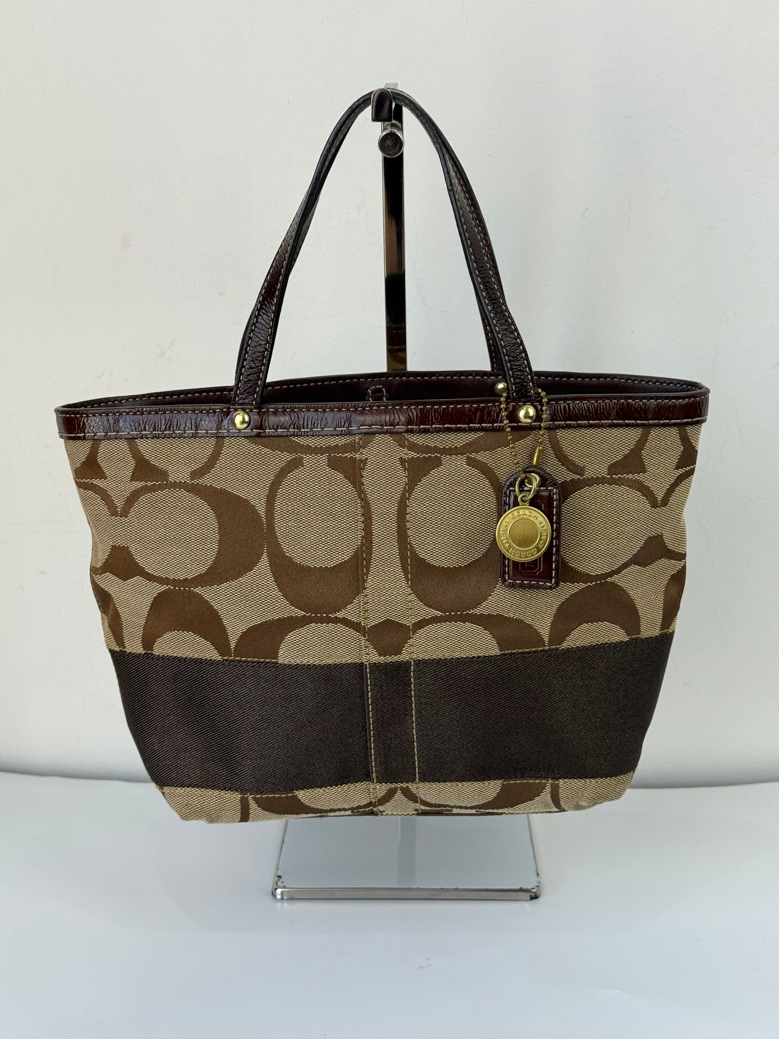 Vintage Coach Mini Tote Bag Brown Signature Canvas Handbag 00s Y2K