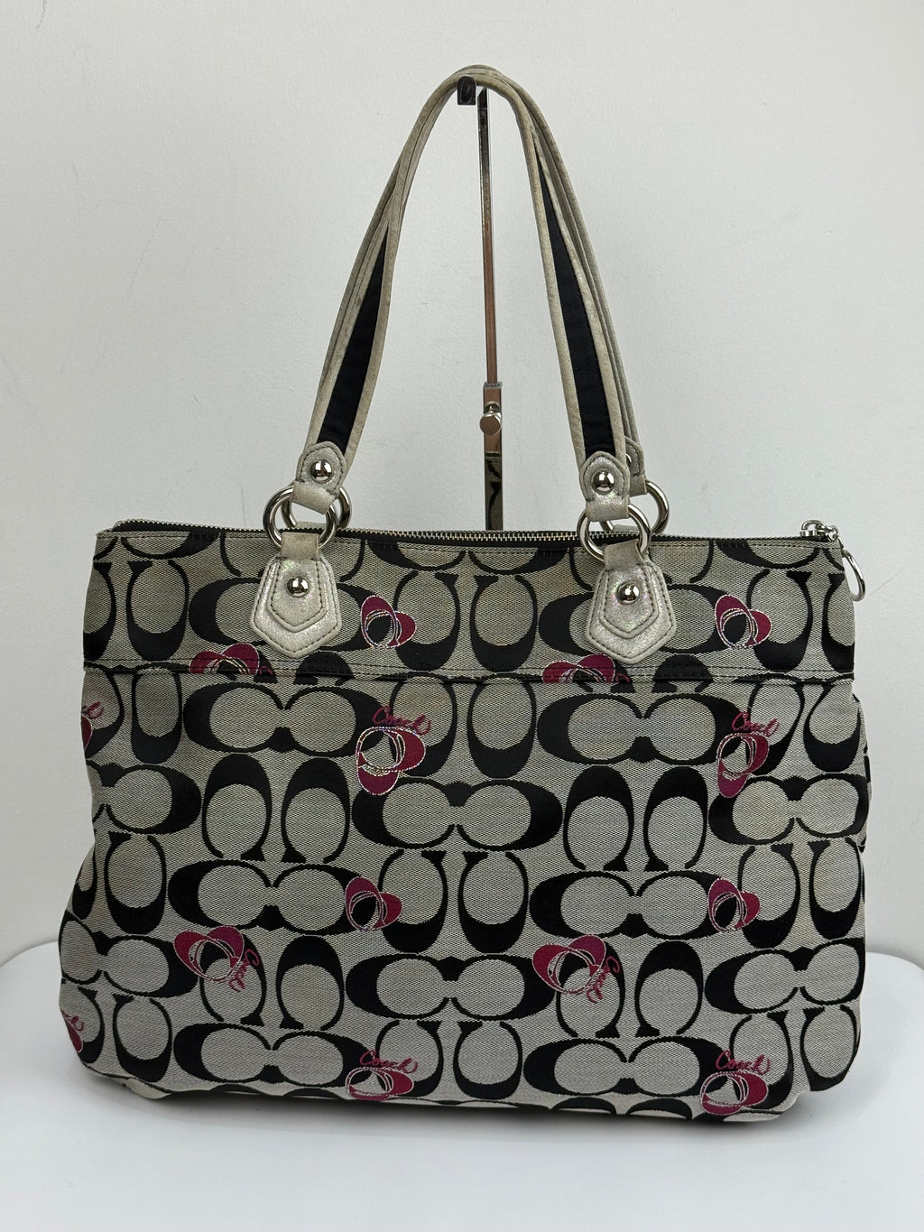 Vintage Coach Poppy Shoulder Bag Grey/Black Signature Tote Bag 00s Y2K