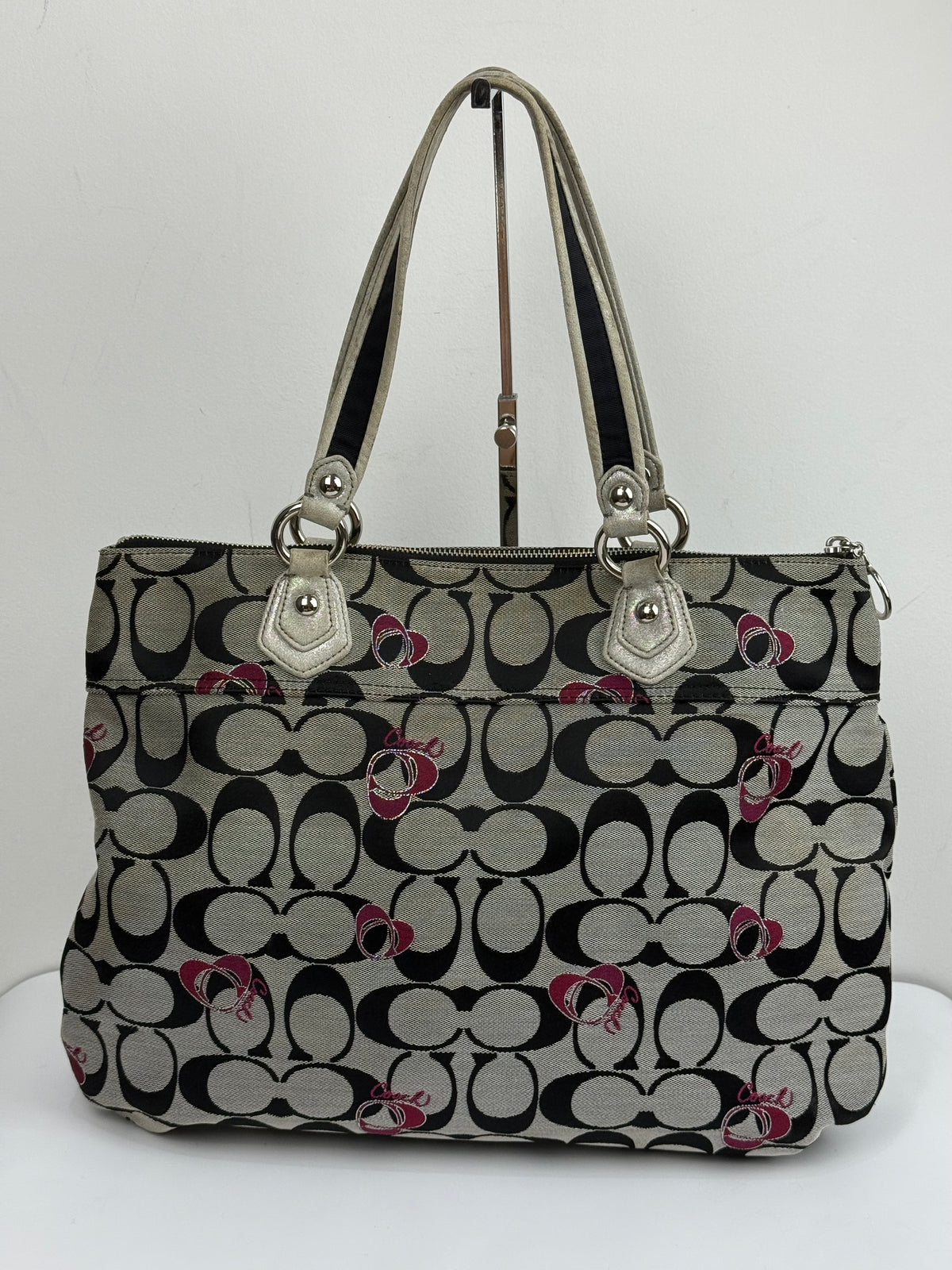 Vintage Coach Poppy Shoulder Bag Grey/Black Signature Tote Bag 00s Y2K