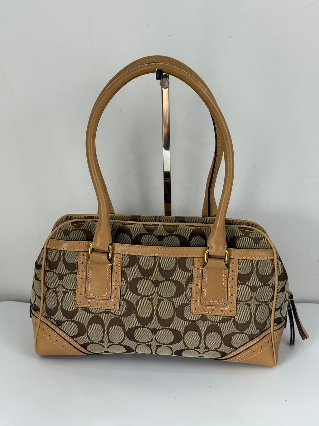 Vintage Coach Mini Boston Bag Coach Signature Brown/Beige Y2K HandBag