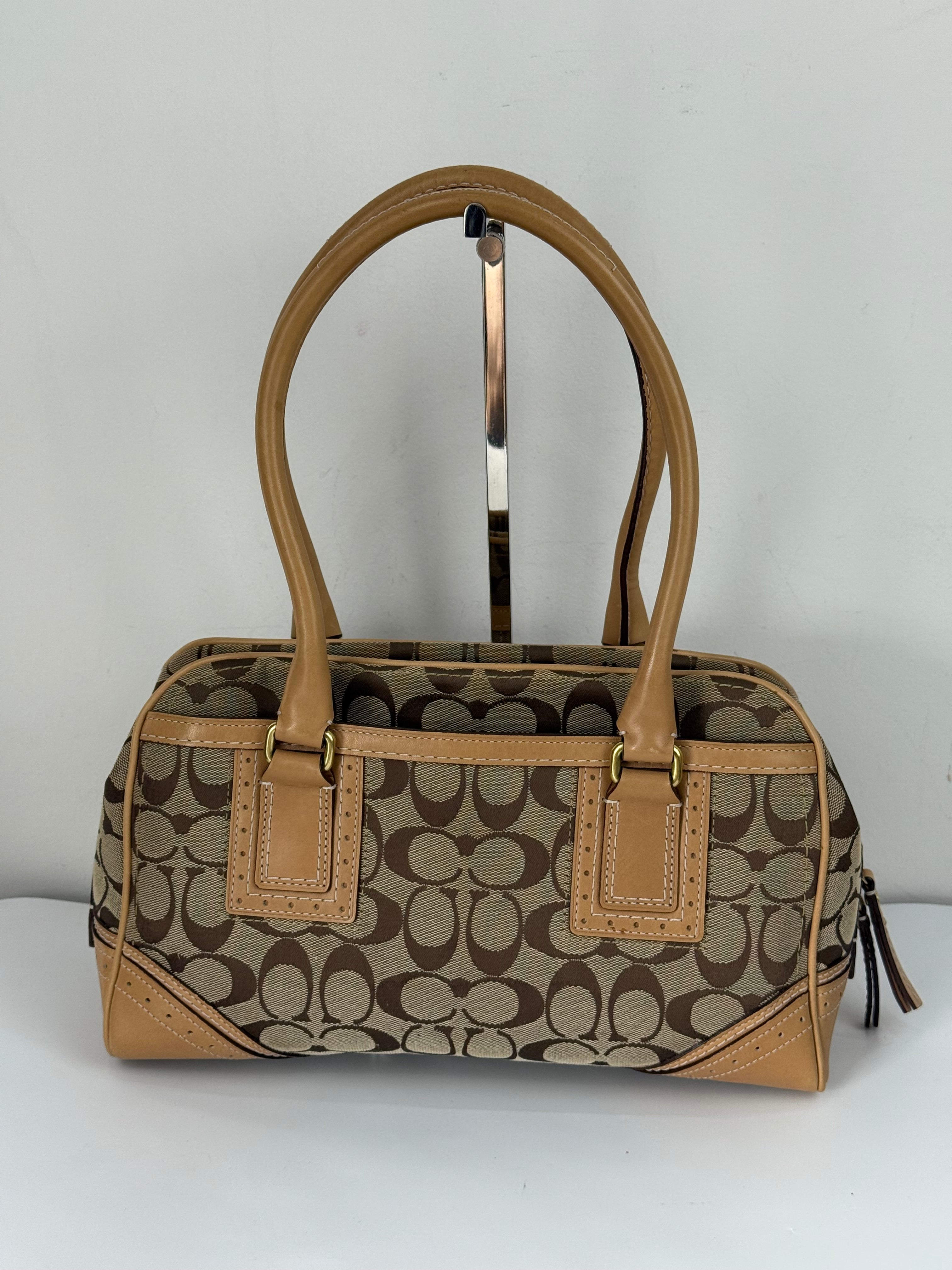 Vintage Coach Mini Boston Bag Coach Signature Brown/Beige Y2K HandBag