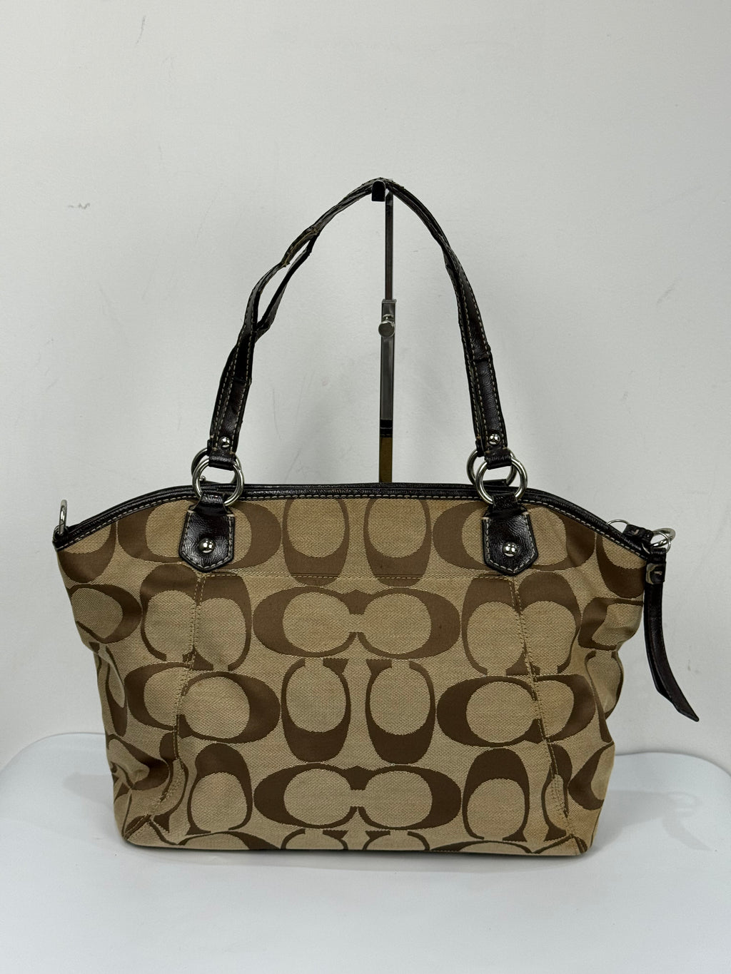 Vintage Coach Signature Stripe Pocket Satchel Bag Brown/Beige Tote Bag Y2K