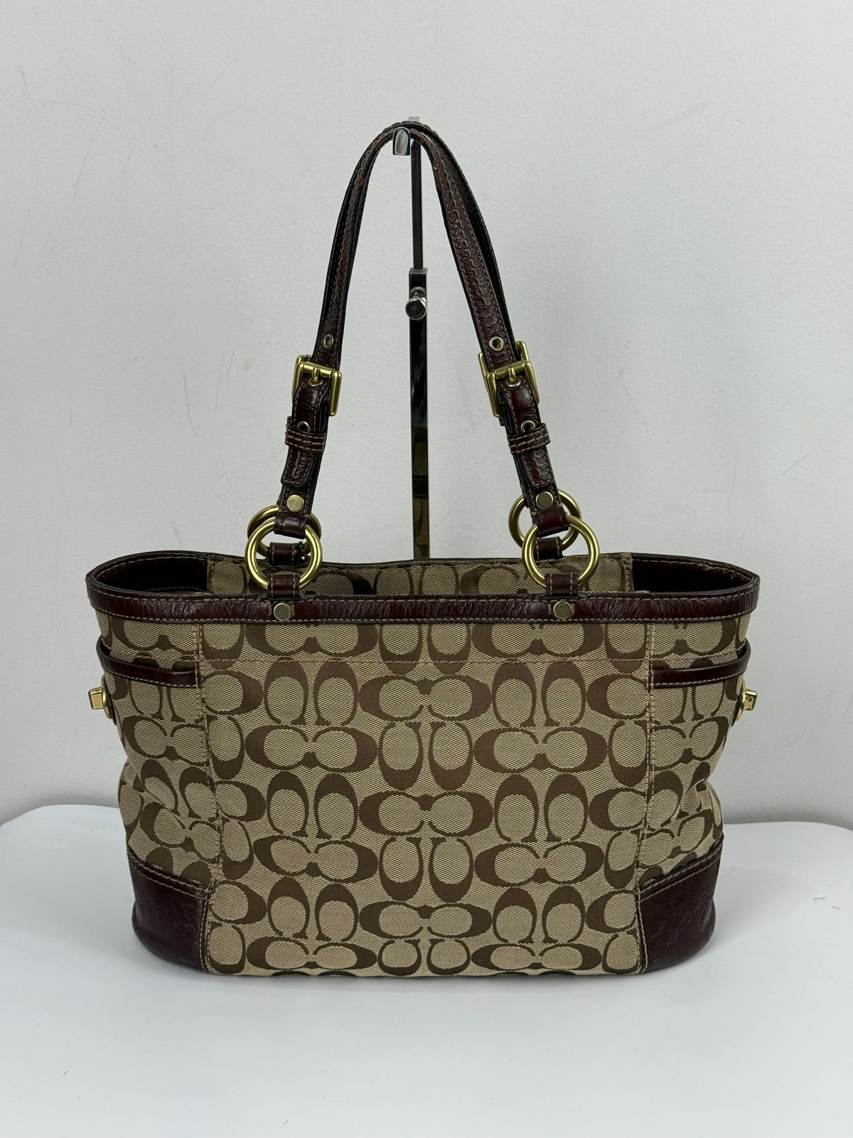 Vintage Coach Gallery Tote Bag Beige & Brown Signature Shoulder Bag 00s Y2K