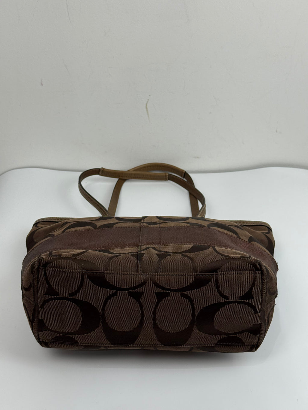 Vintage Coach Mini Tote Bag Brown Signature Canvas Handbag 00s Y2K