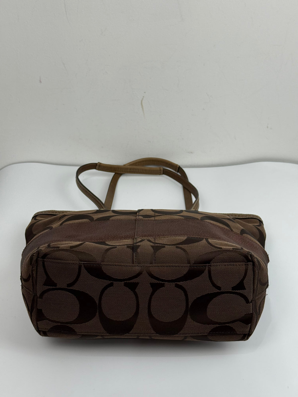 Vintage Coach Mini Tote Bag Brown Signature Canvas Handbag 00s Y2K