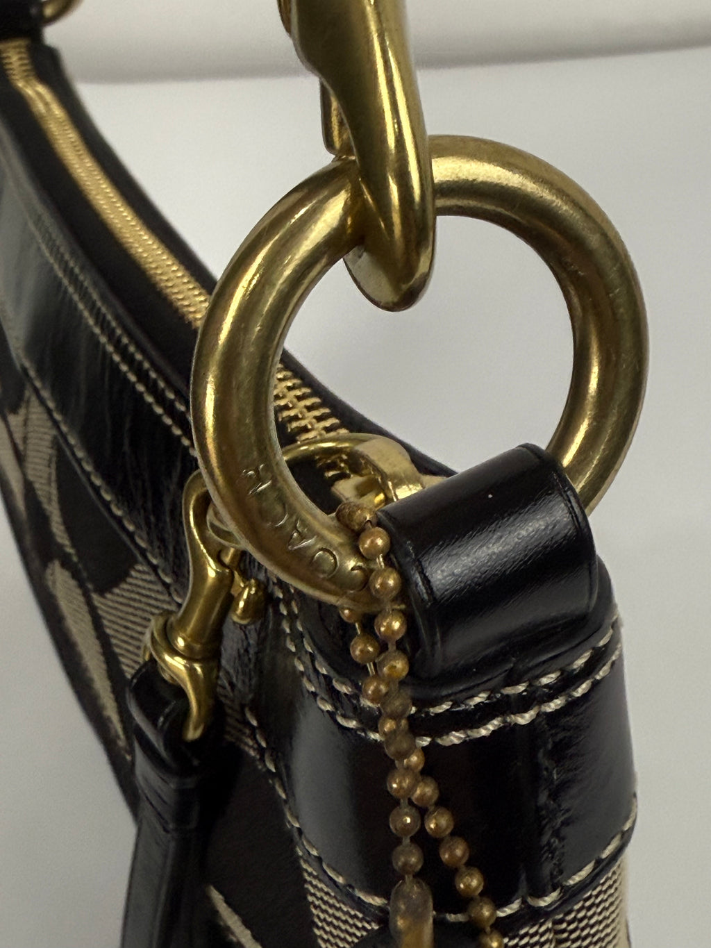 Vintage Coach Signature Stripe Shoulder Bag Coach Black/Grey Y2K HandBag