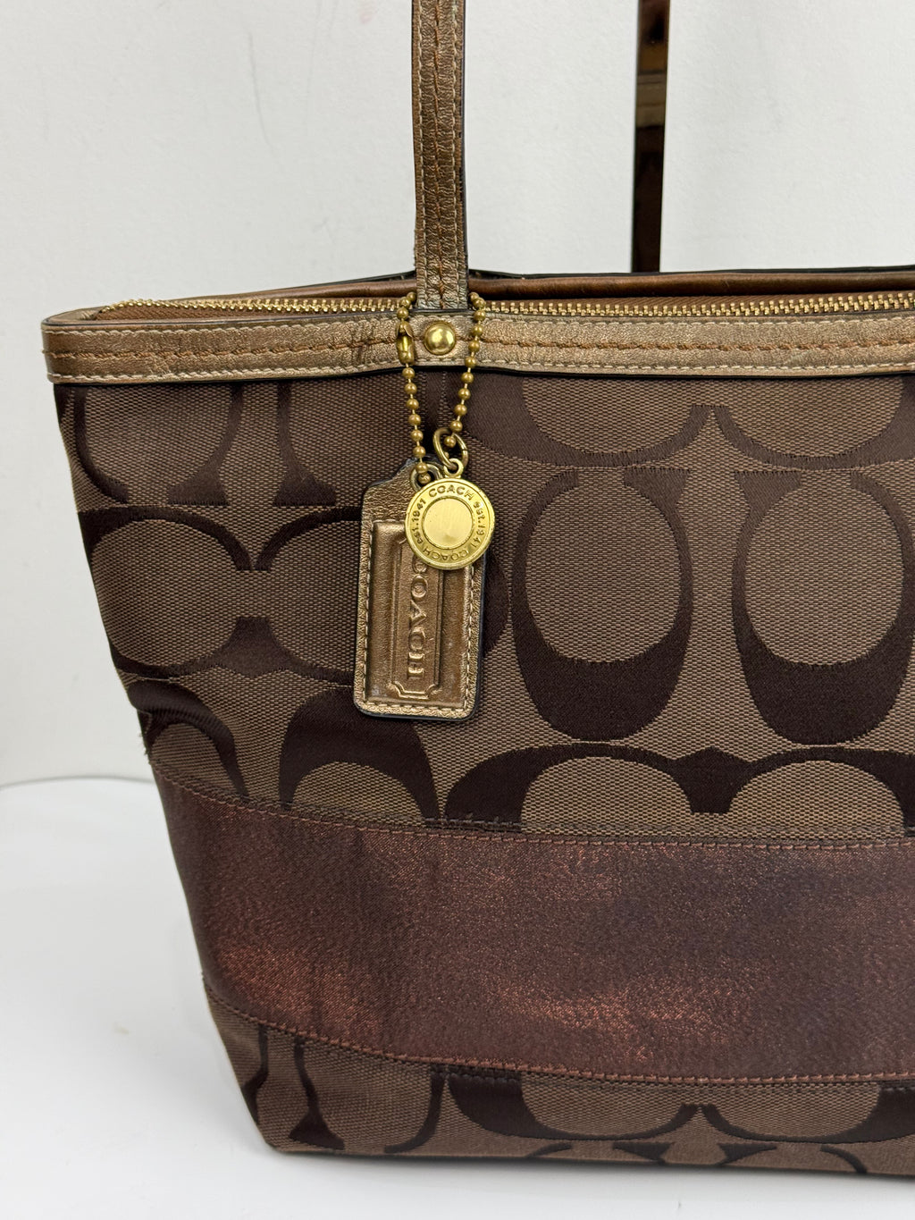 Vintage Coach Mini Tote Bag Brown Signature Canvas Handbag 00s Y2K