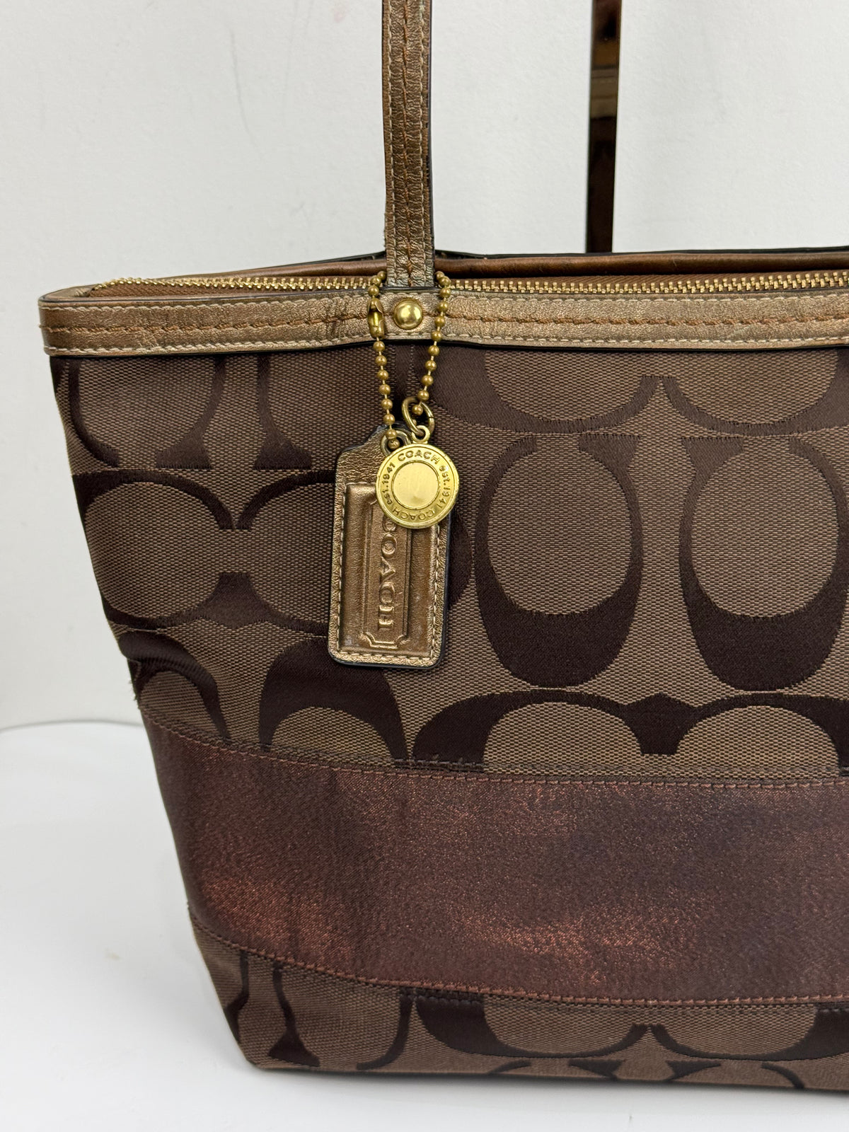 Vintage Coach Mini Tote Bag Brown Signature Canvas Handbag 00s Y2K