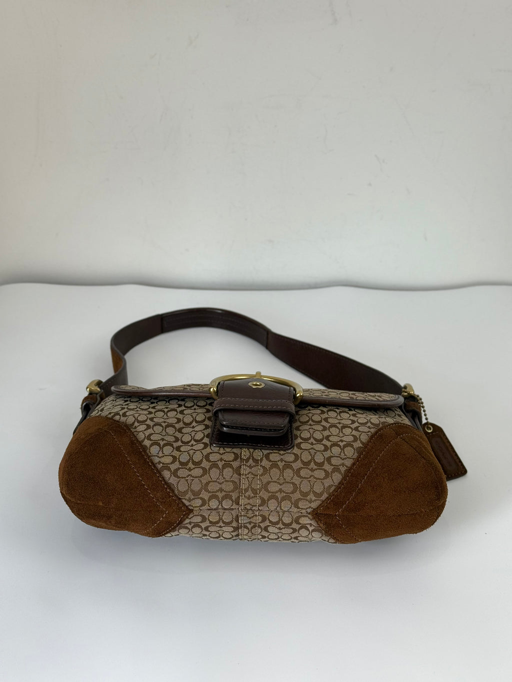 Vintage Coach Soho Shoulder Bag Brown Signature & Suede Canvas  Handbag 00s Y2K