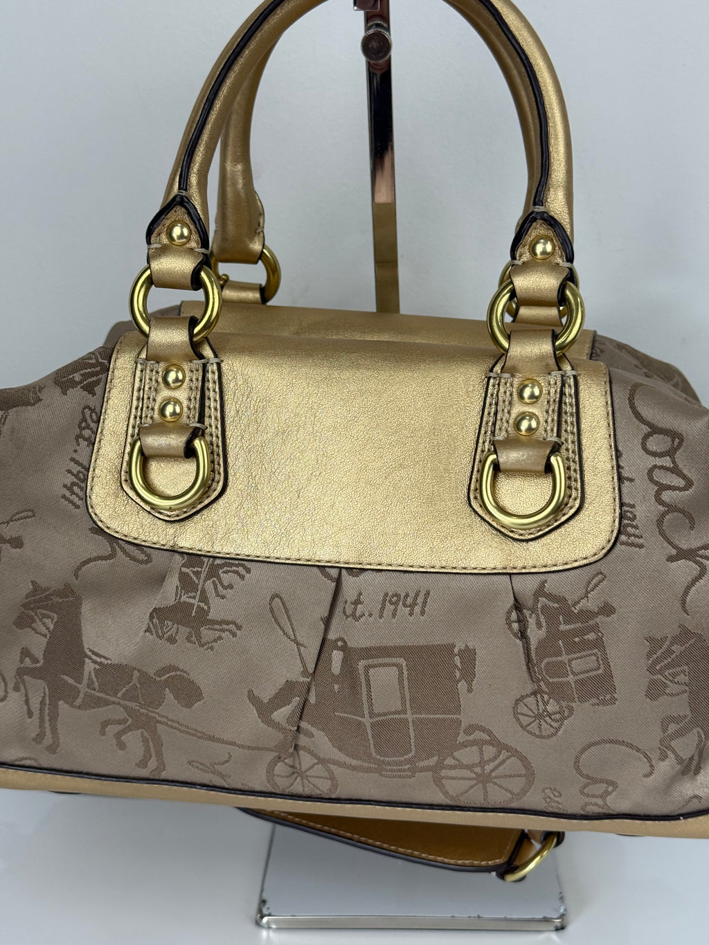Vintage Coach Ashley Horse and Carriage Satchel Bag Coach Beige/Gold Y2K HandBag