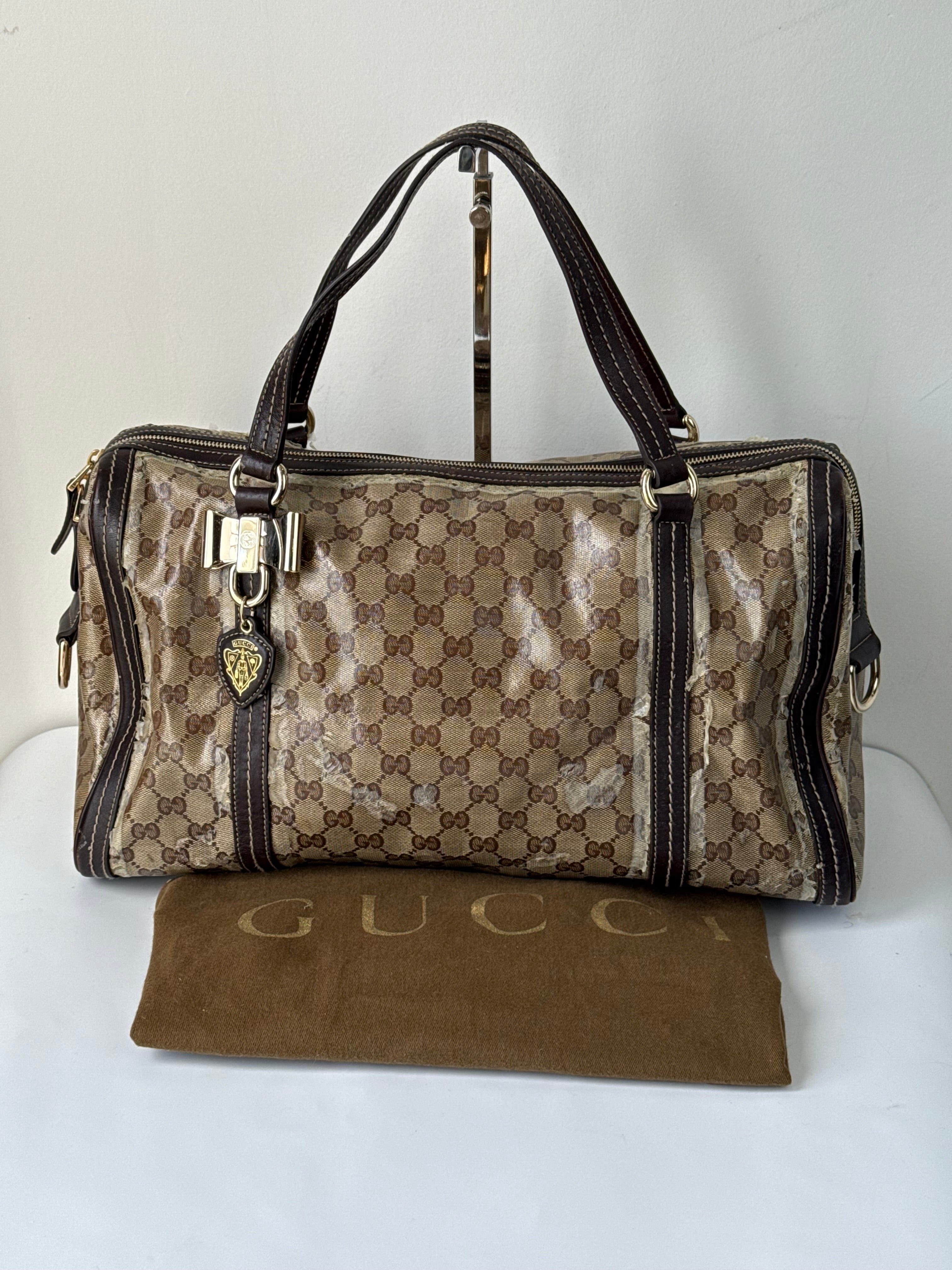 Vintage Gucci Crystal Duchessa Boston Bag Brown Gucci Pouch Monogram Handbag 00s Y2K