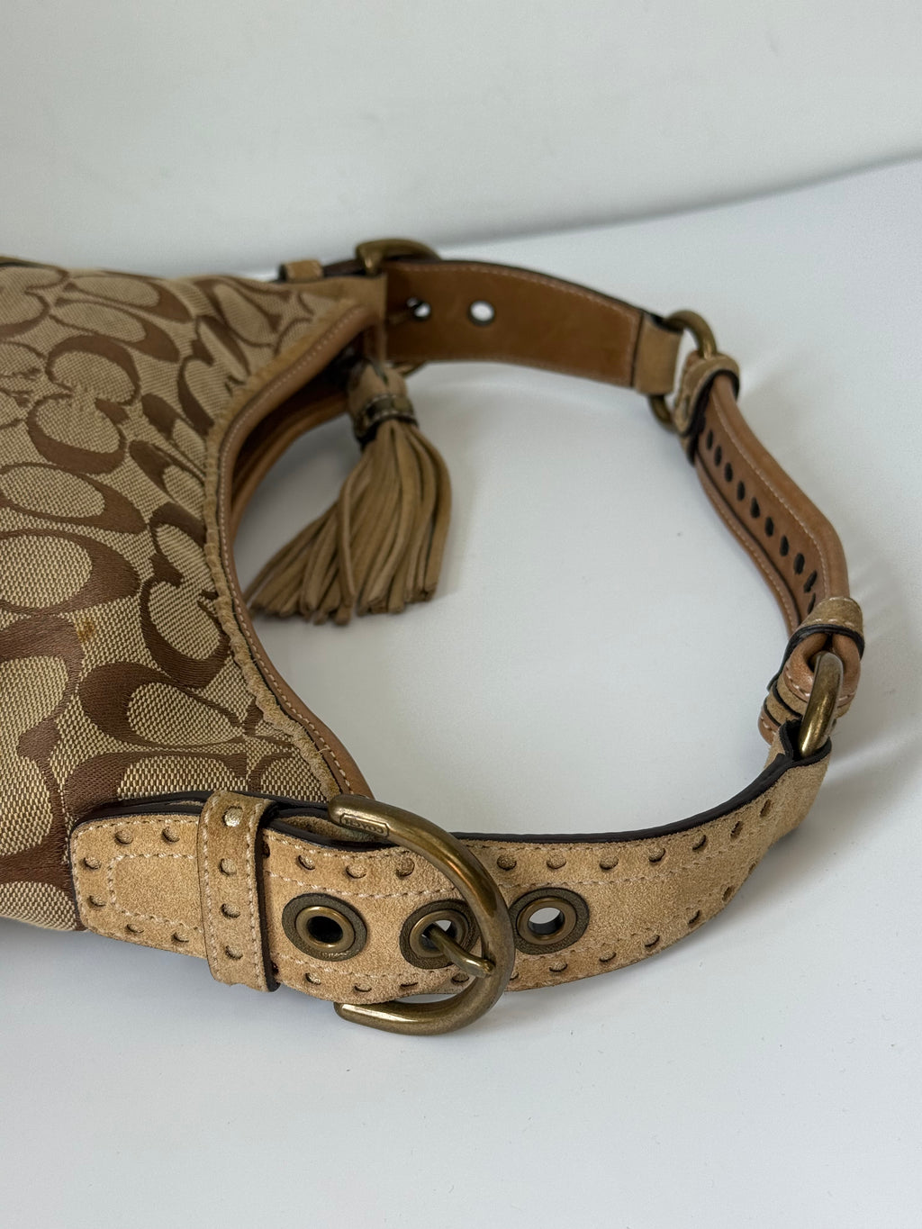 Coach Vintage Signature Sufflette Shoulder Bag Suede Studs Rare Y2K Hobo Bag