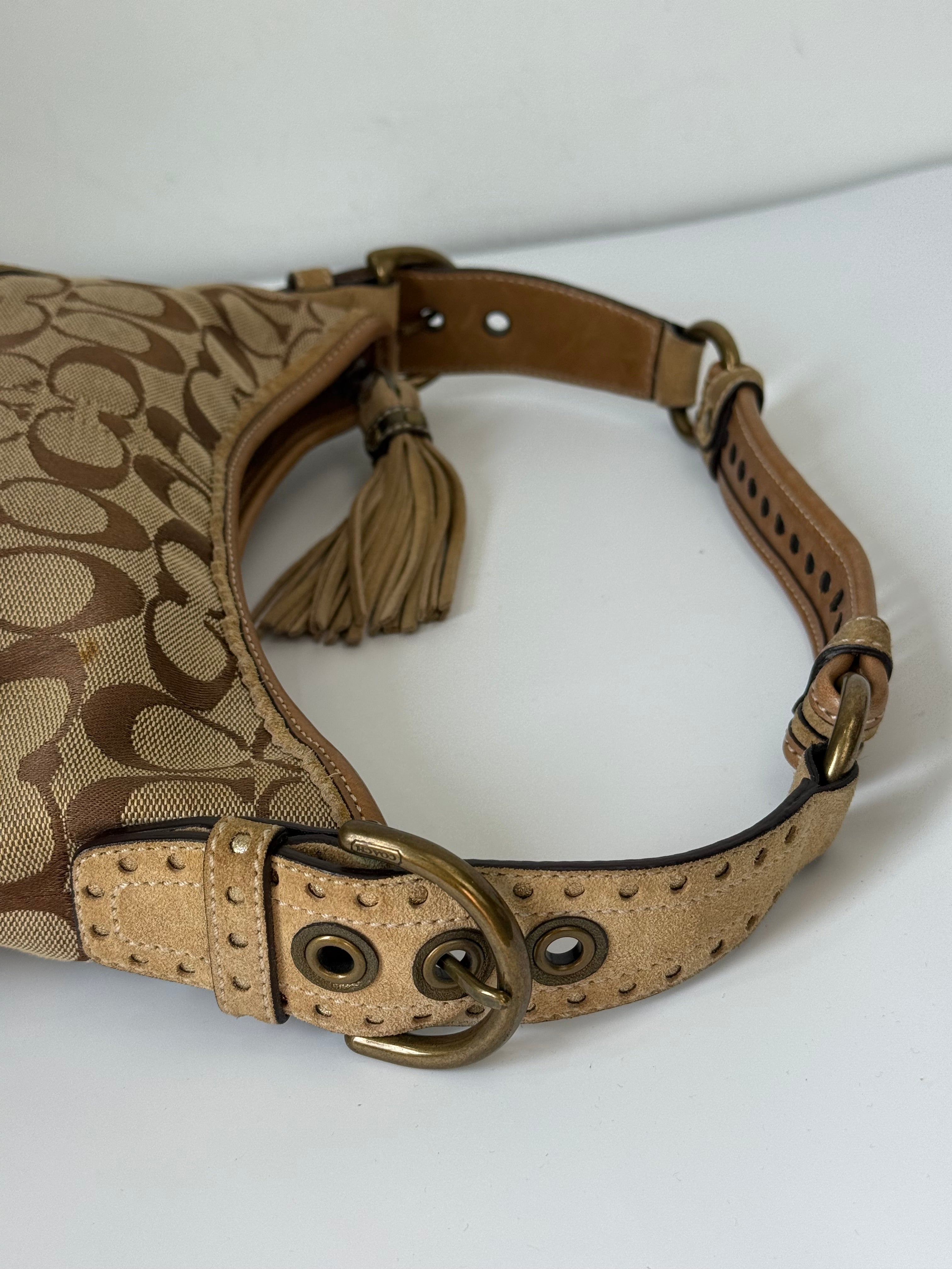 Coach Vintage Signature Sufflette Shoulder Bag Suede Studs Rare Y2K Hobo Bag