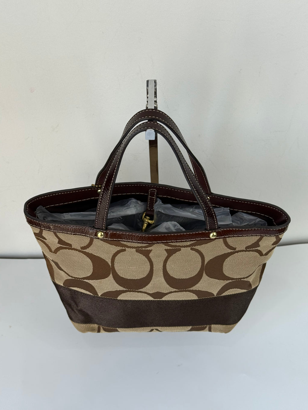 Vintage Coach Mini Tote Bag Brown Signature Canvas Handbag 00s Y2K