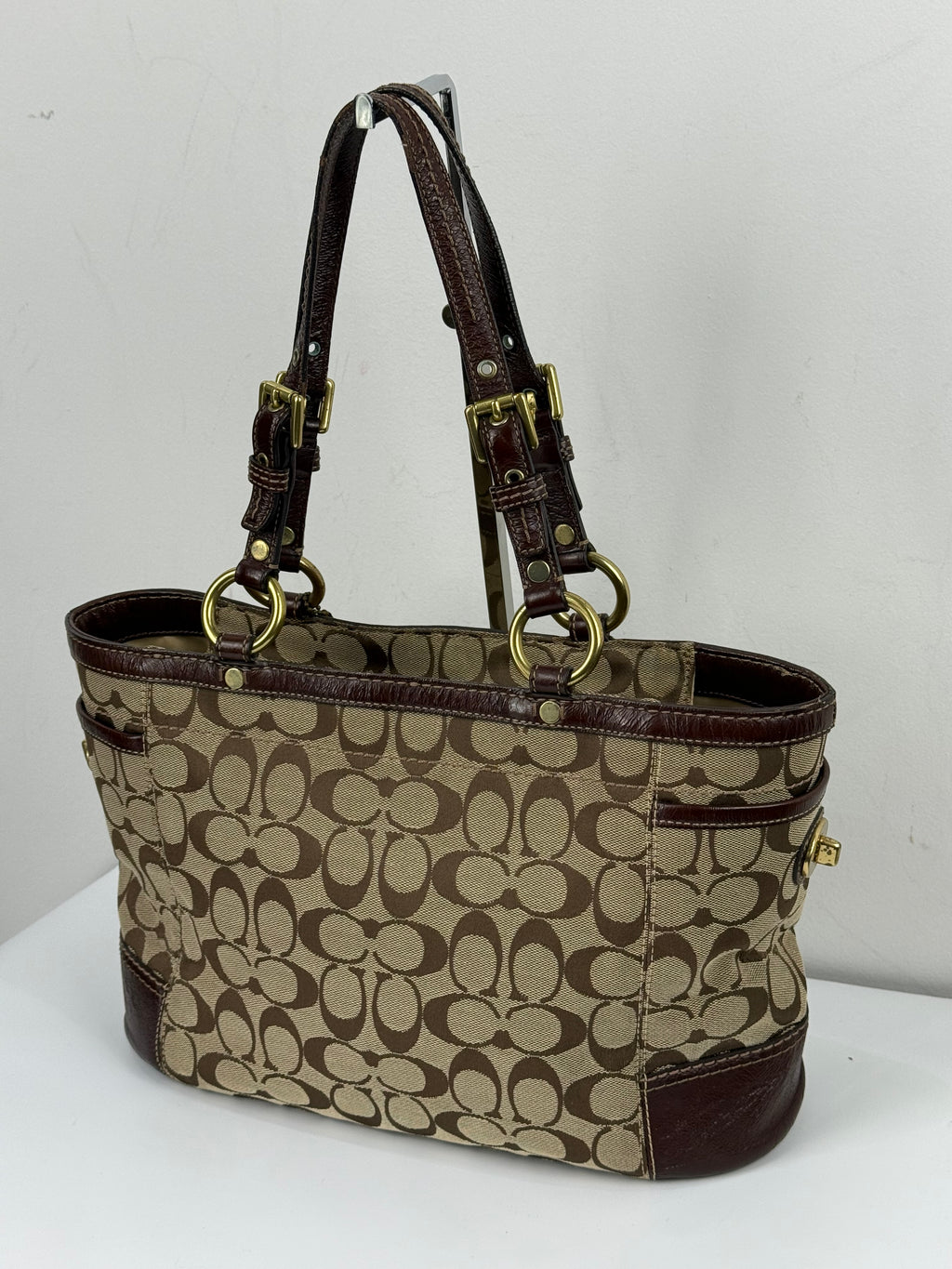 Vintage Coach Gallery Tote Bag Beige & Brown Signature Shoulder Bag 00s Y2K