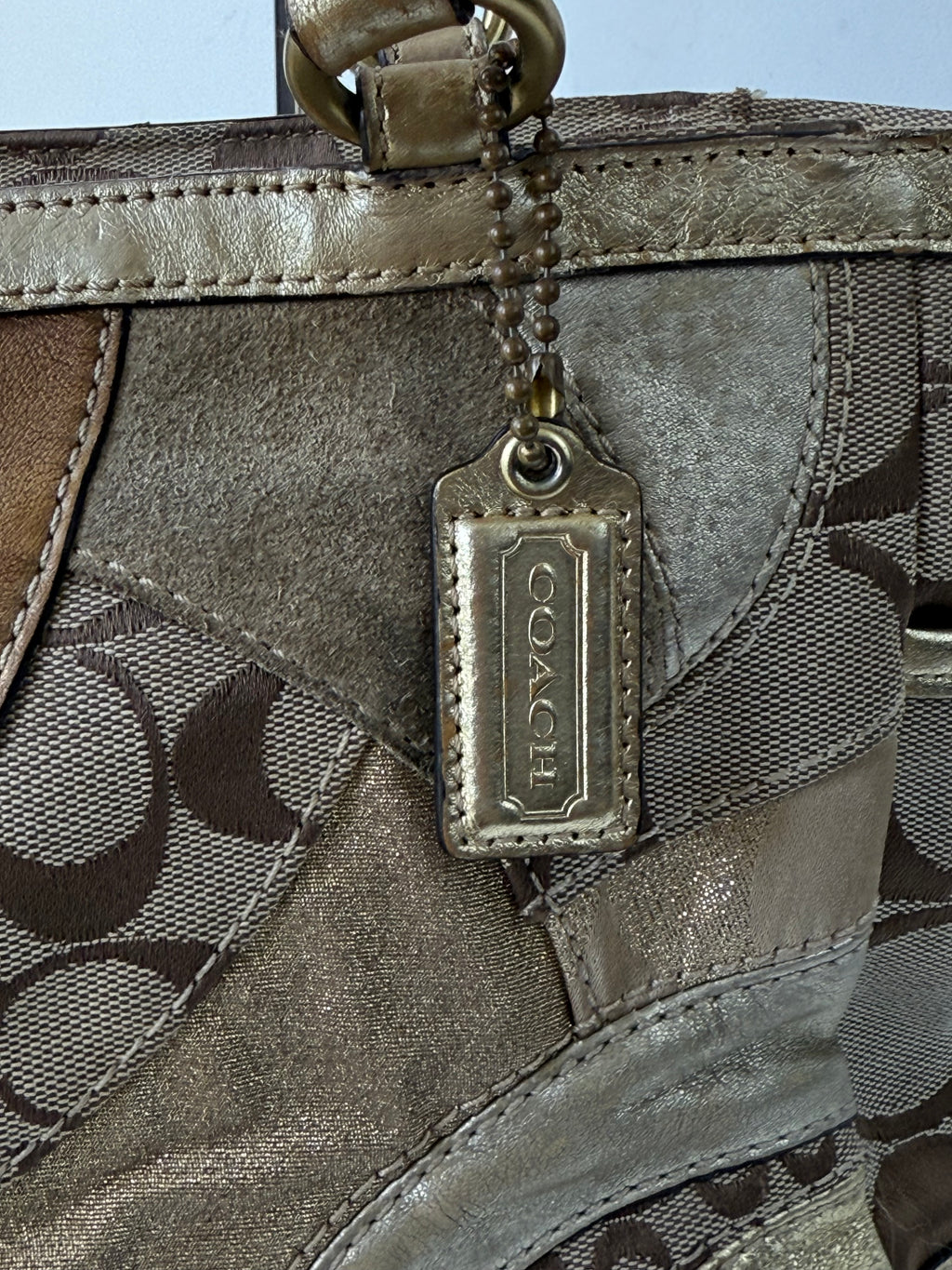 Vintage Coach Gold Multicolour Patchwork Tote Bag Coach Signature Handbag 00s Y2K