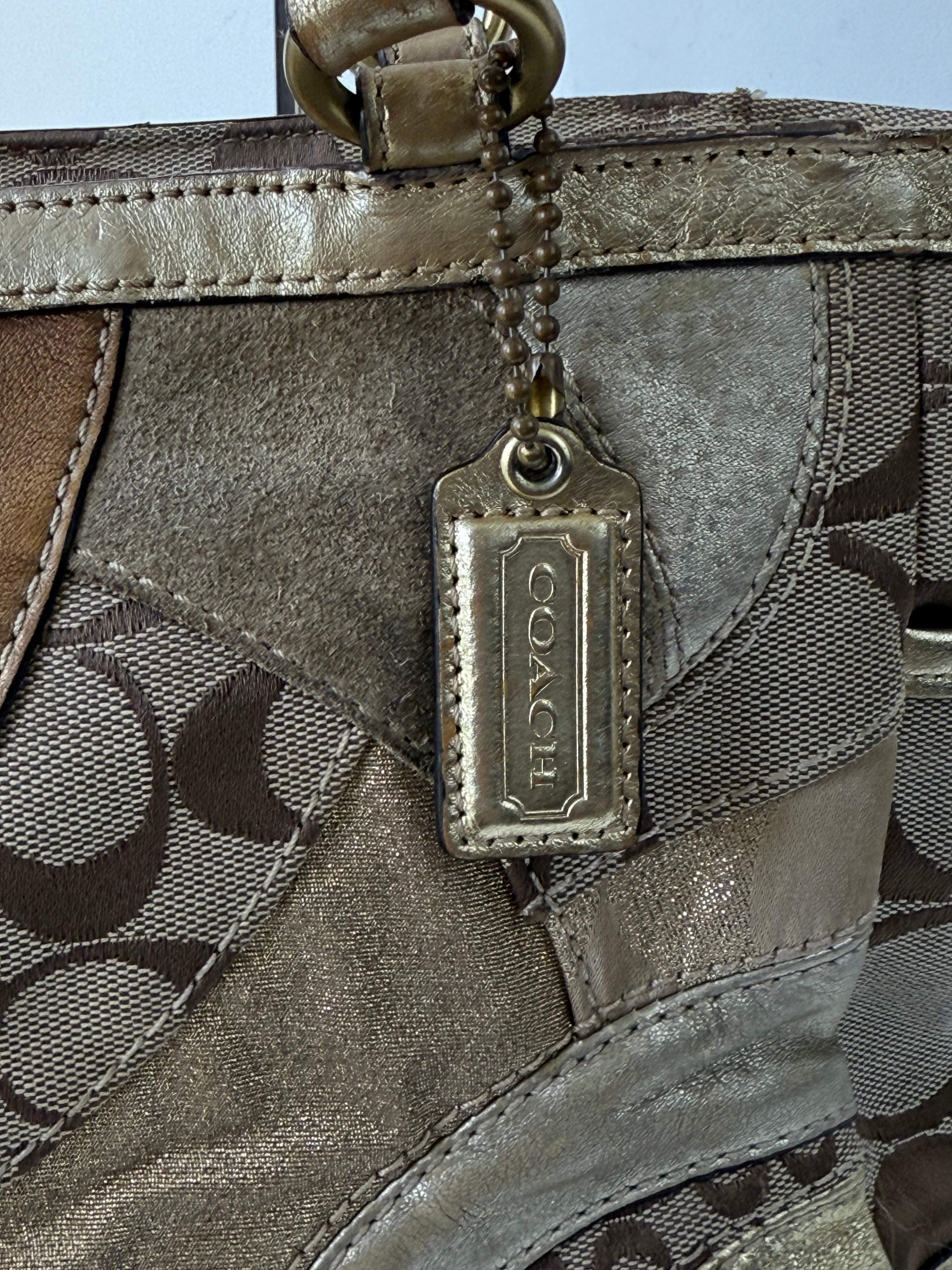 Vintage Coach Gold Multicolour Patchwork Tote Bag Coach Signature Handbag 00s Y2K