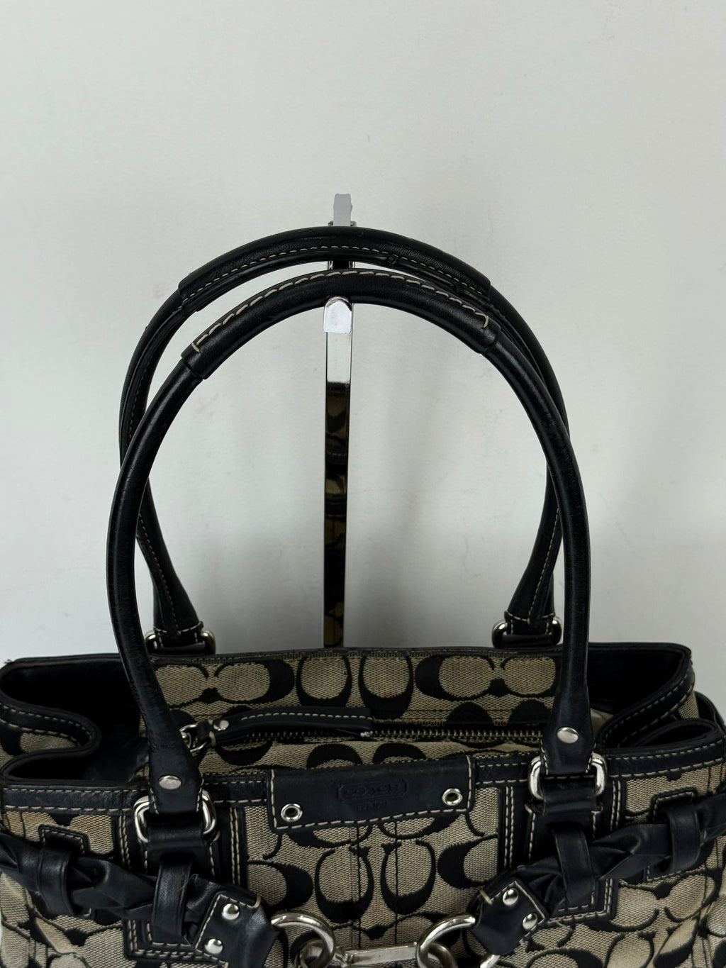 Vintage Coach Hampton Signature Tote Bag Grey and Black Coach Canvas HandBag 00s Y2K