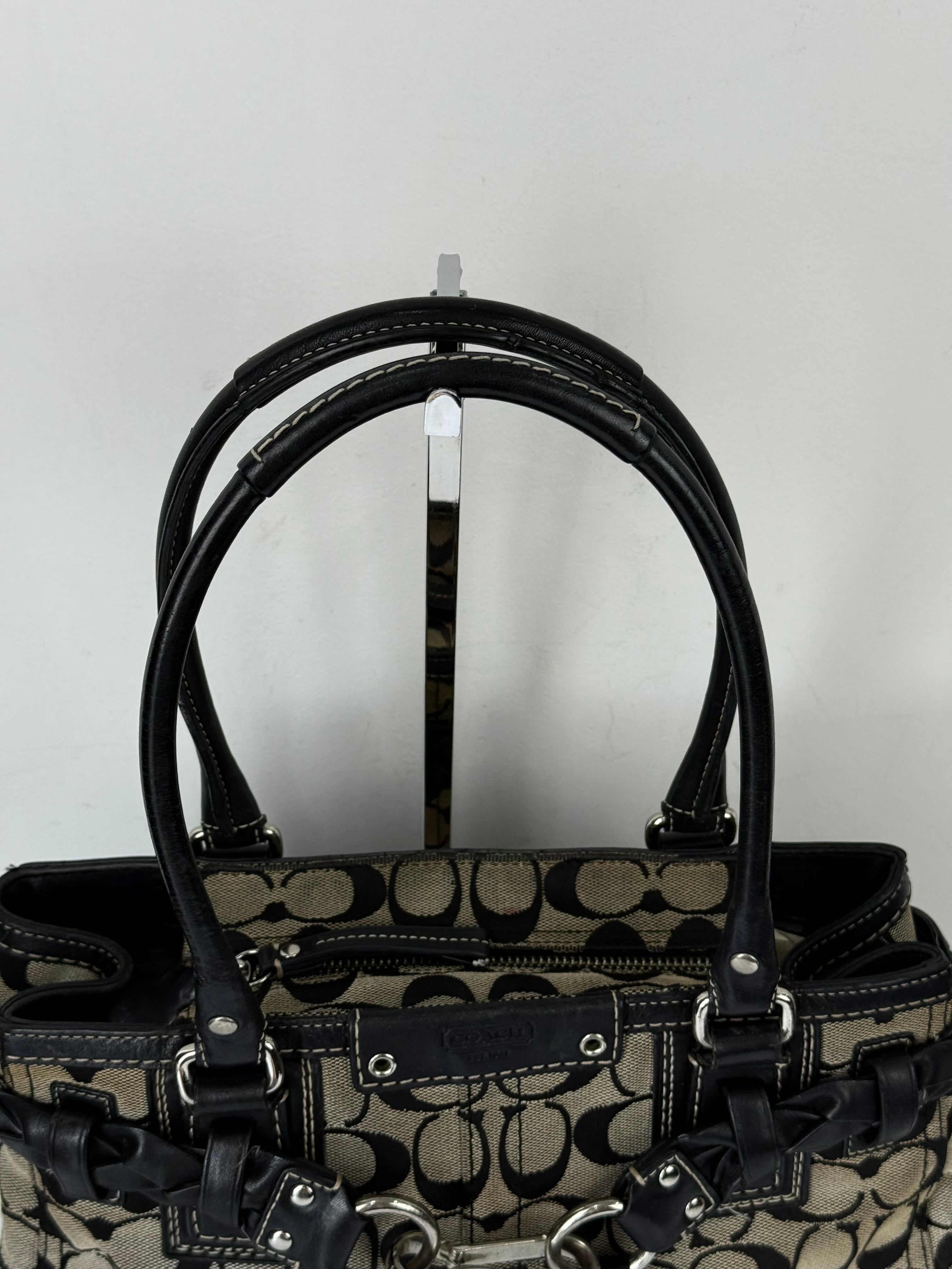 Vintage Coach Hampton Signature Tote Bag Grey and Black Coach Canvas HandBag 00s Y2K