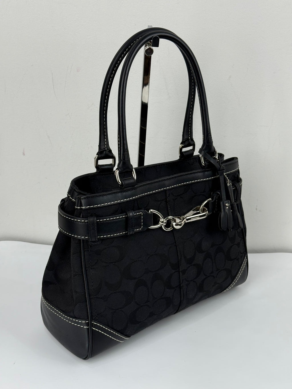 Vintage Coach Hampton Signature Tote Bag Black Coach Canvas HandBag 00s Y2K