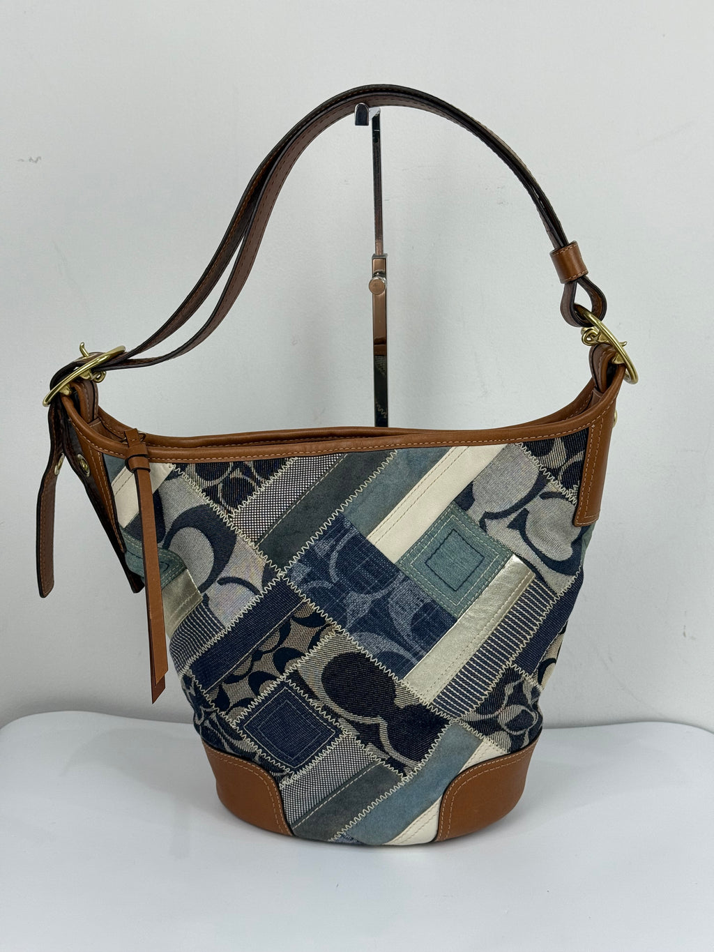 Vintage Coach Blue Denim Patchwork Shoulder Bag Coach Y2K Leather Crossbody Bag