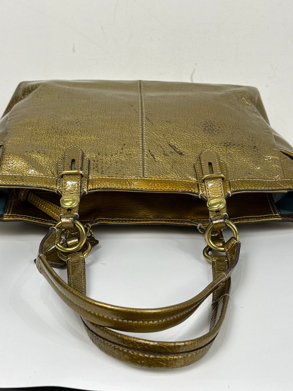 Vintage Coach East West Gallery Tote Bag Coach Gold Patent Leather HandBag 00s Y2K
