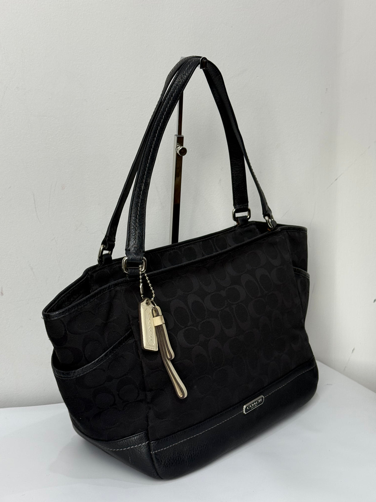 Vintage Coach Park Signature Carrie Tote Bag Black Coach Canvas Handbag 00s Y2K