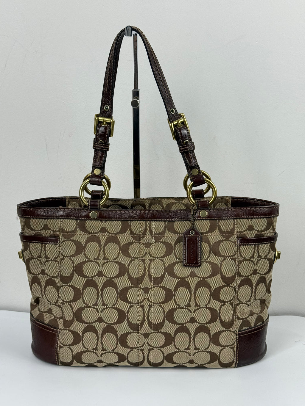Vintage Coach Gallery Tote Bag Beige & Brown Signature Shoulder Bag 00s Y2K