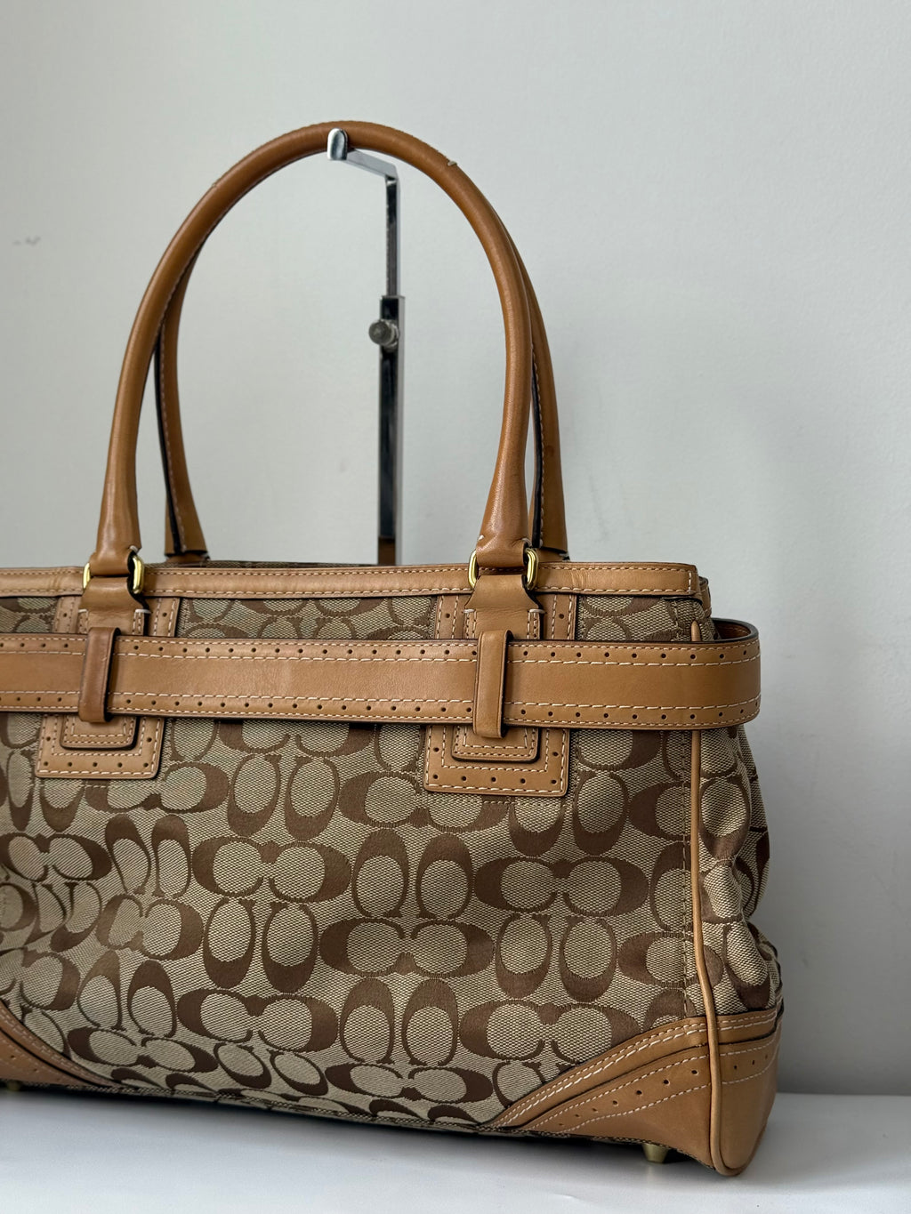 Vintage Coach Hampton Signature Tote Bag Brown & Beige Coach Canvas HandBag 00s Y2K