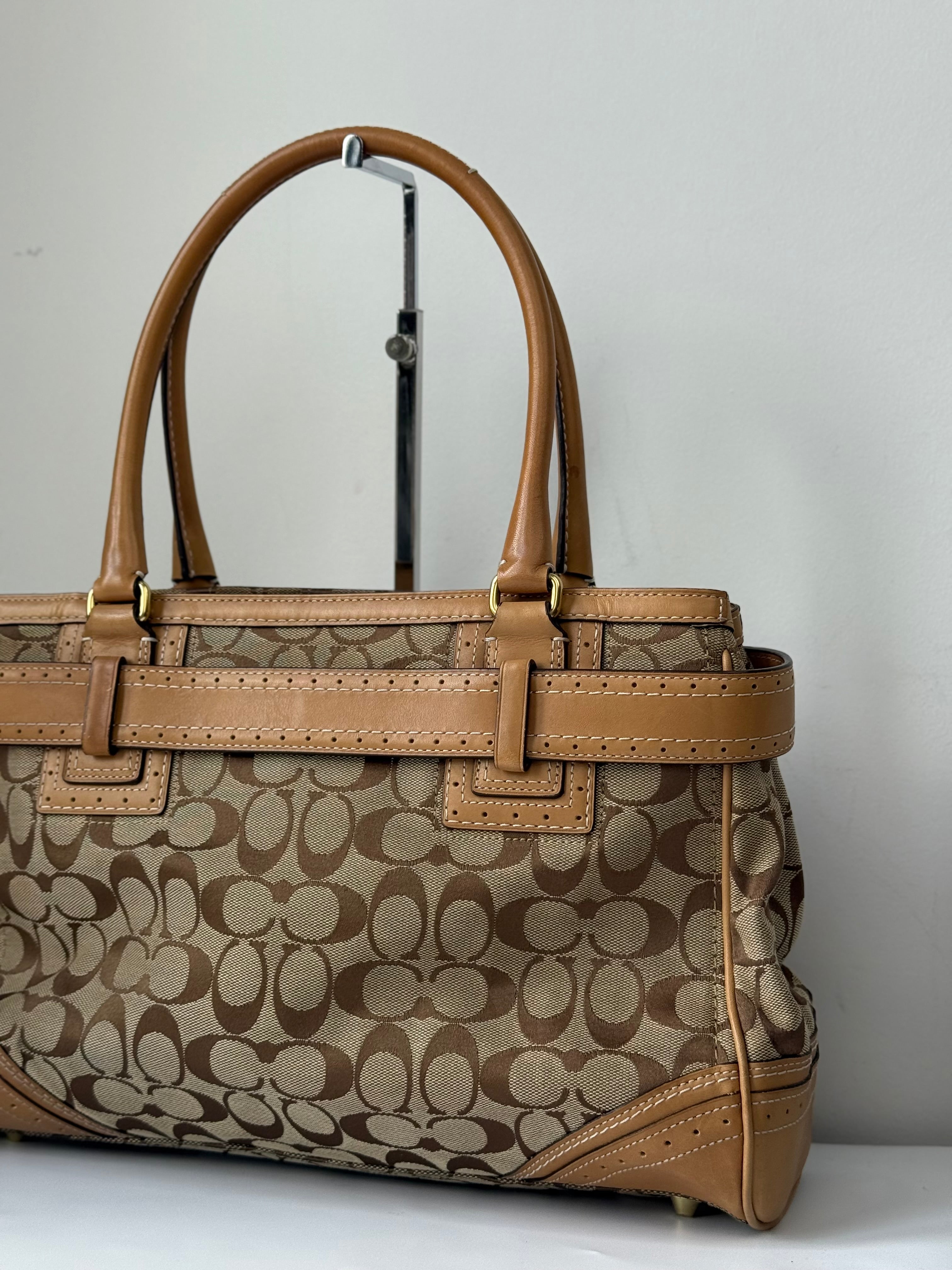 Vintage Coach Hampton Signature Tote Bag Brown & Beige Coach Canvas HandBag 00s Y2K