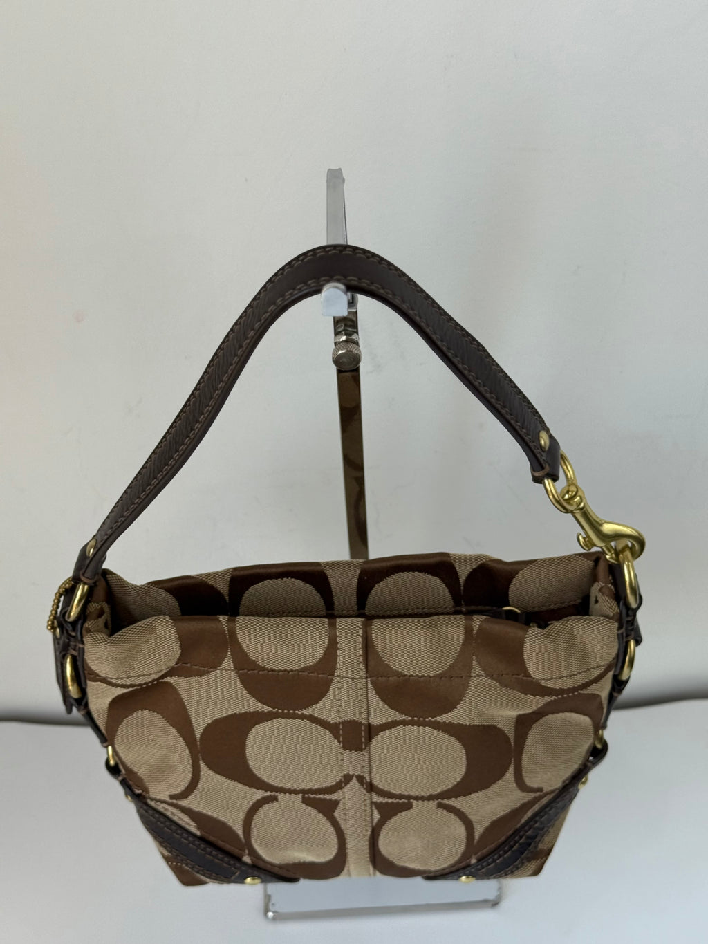 Vintage Coach Mini Carly Shoulder Bag Brown & Beige Signature Hobo Handbag 00s Y2K
