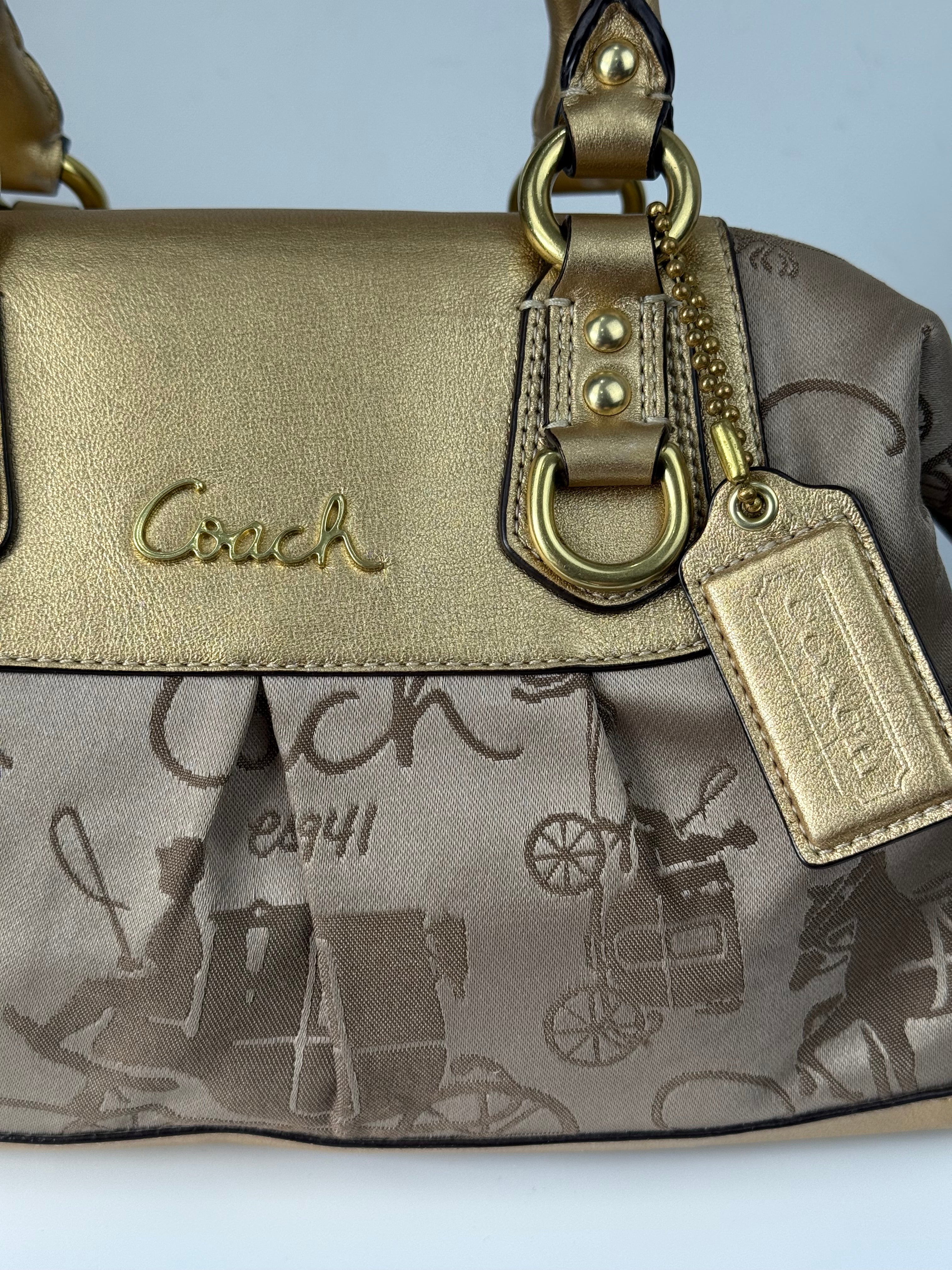 Vintage Coach Ashley Horse and Carriage Satchel Bag Coach Beige/Gold Y2K HandBag