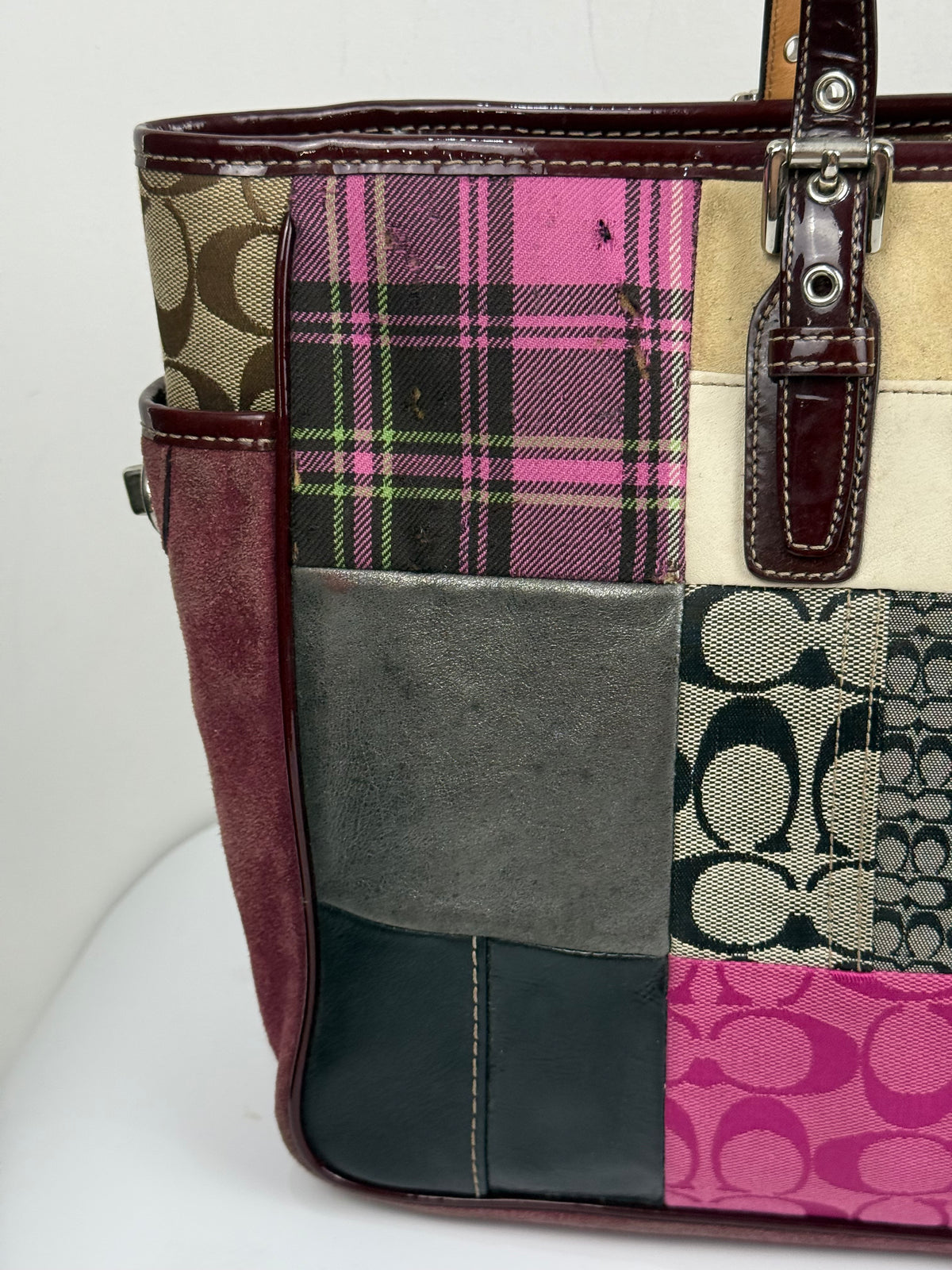 Vintage Coach Patchwork Bag Pink Multi-Colour Patchwork Coach Tote Bag Y2K