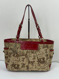 Vintage Coach Horse & Carriage Tote Bag Coach Red Patent Leather Trim Shoulder Bag 00s Y2K