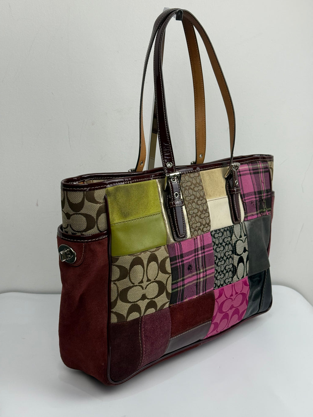 Vintage Coach Patchwork Bag Pink Multi-Colour Patchwork Coach Tote Bag Y2K