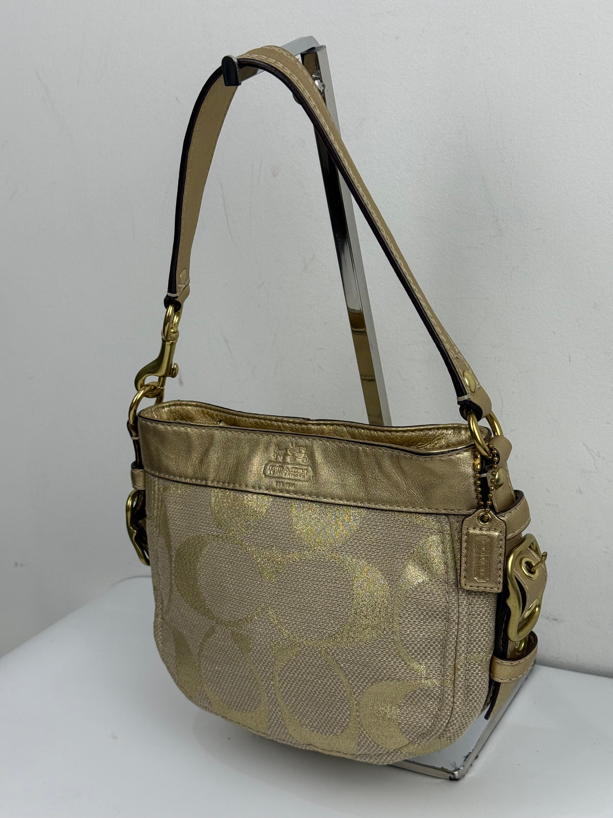 Vintage Coach Mini Zoe Bag Gold Signature Shoulder Bag 00s Y2K