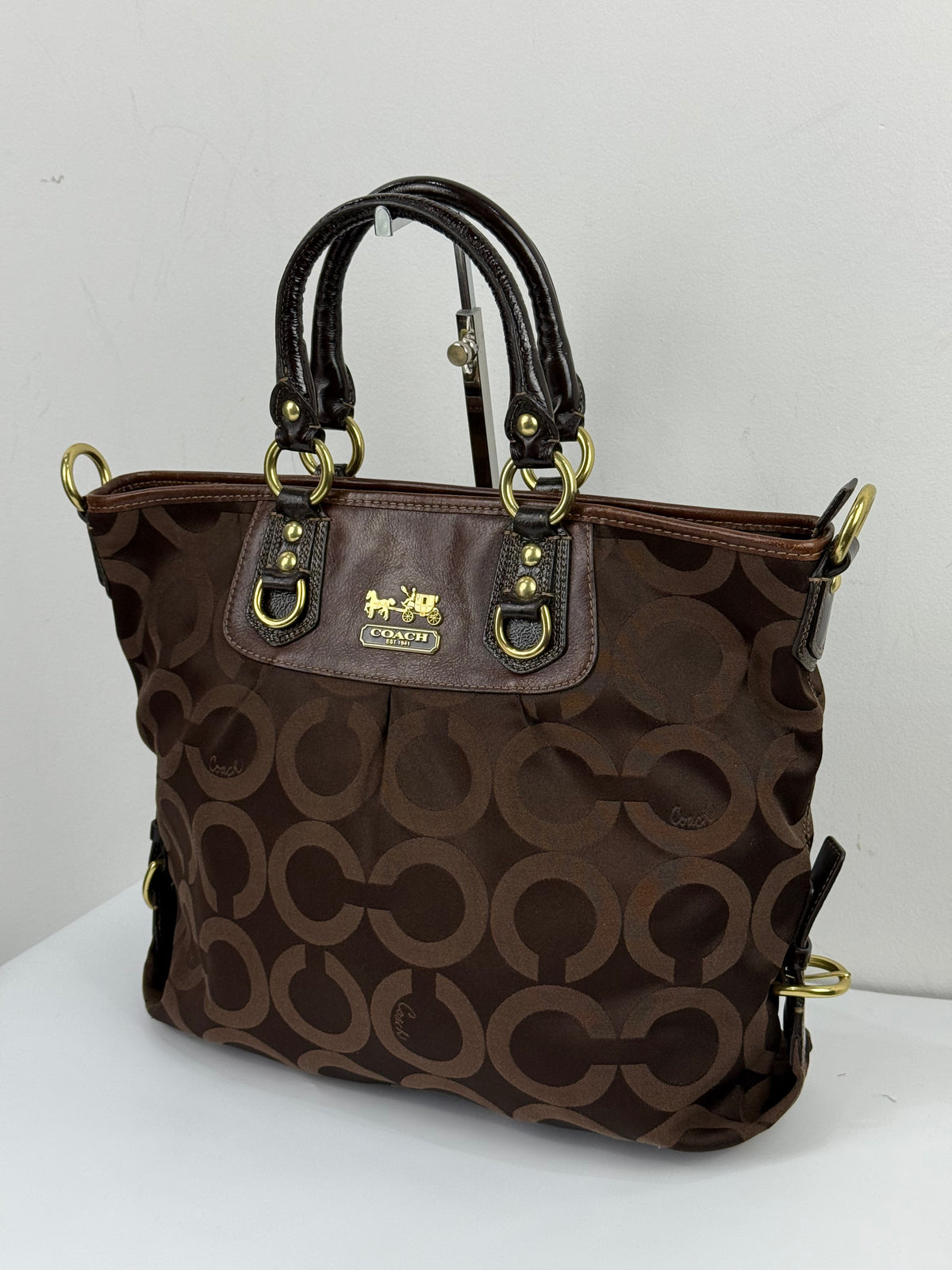 Vintage Coach Madison Op Art Julianne Tote Bag Brown Coach Signature Canvas Handbag 00s Y2K