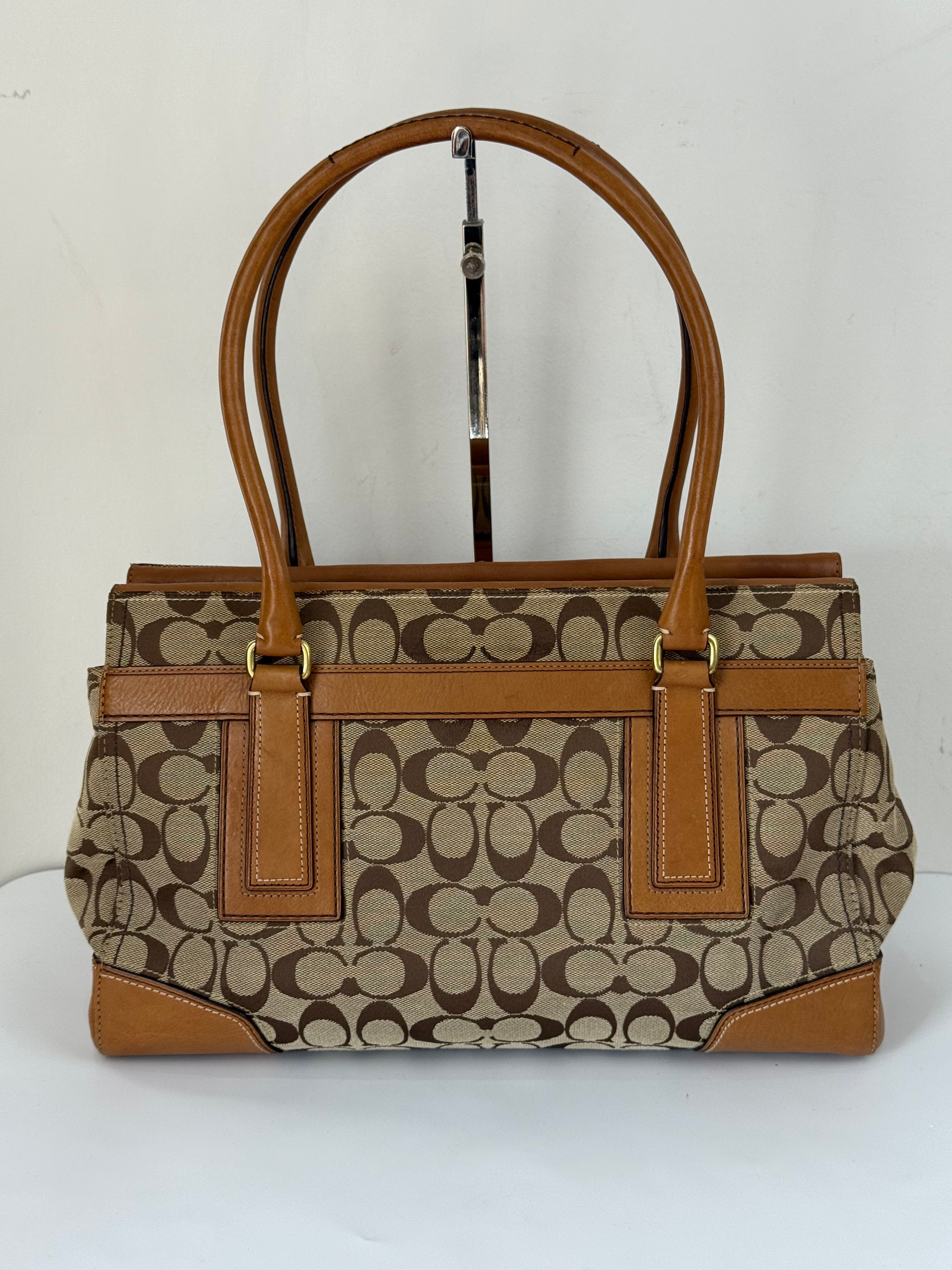 Vintage Coach Hampton Tote Bag Coach Brown/Tan Signature Y2K Handbag