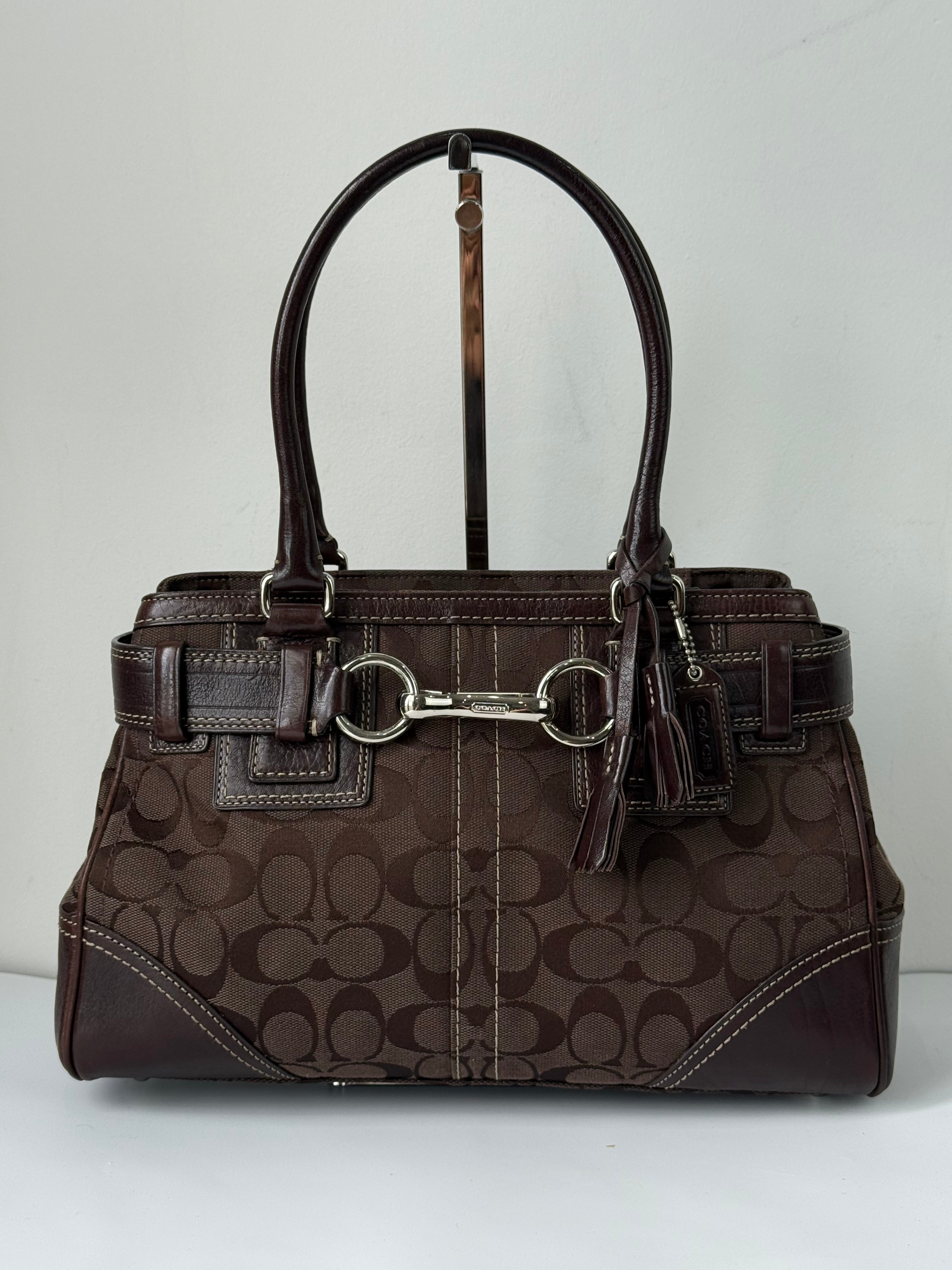 Vintage Coach Hampton Signature Tote Bag Brown Coach Canvas HandBag 00s Y2K