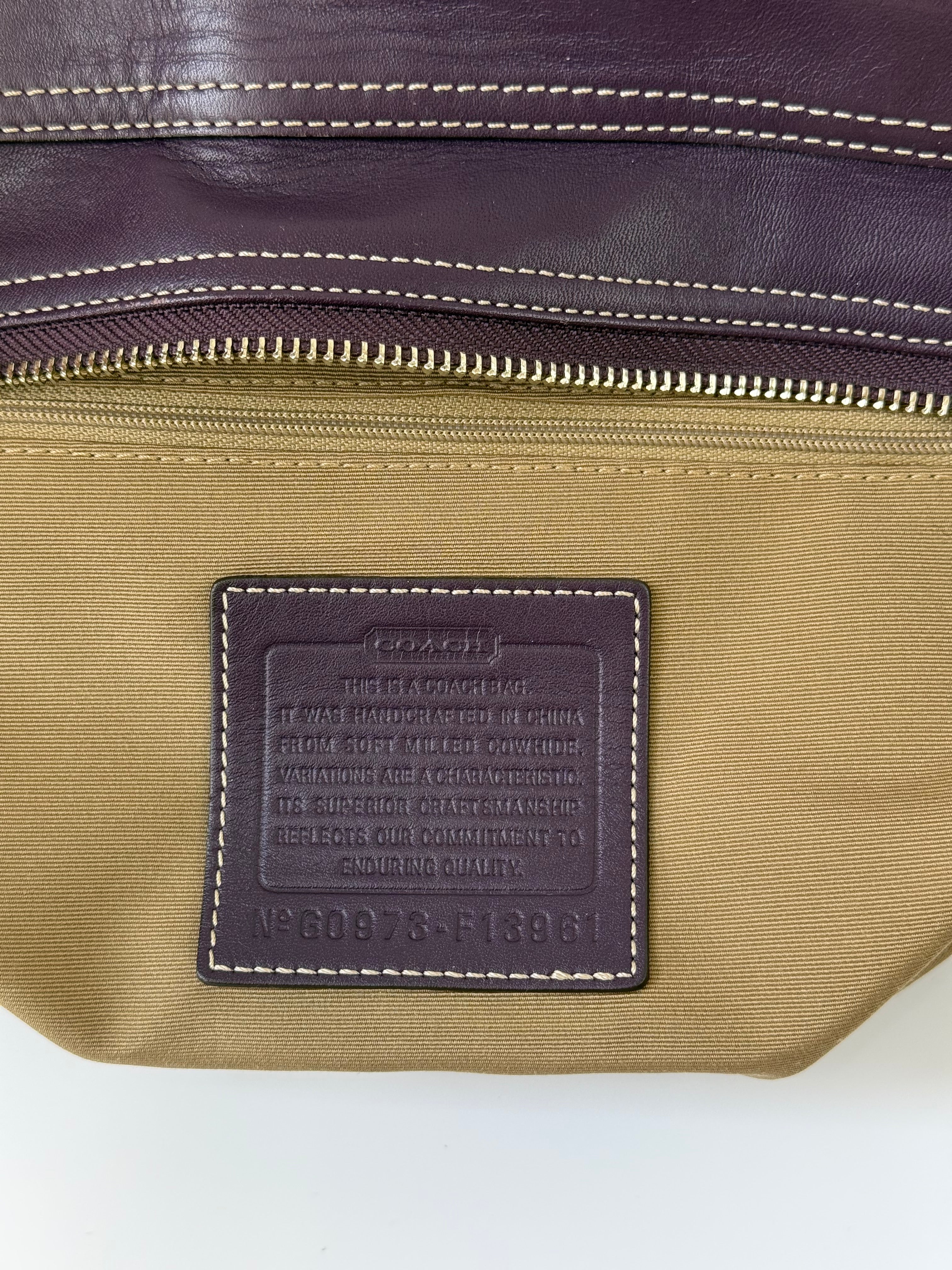Vintage Coach Hampton Satchel Bag Purple Pebble Leather Shoulder Bag 00s Y2K